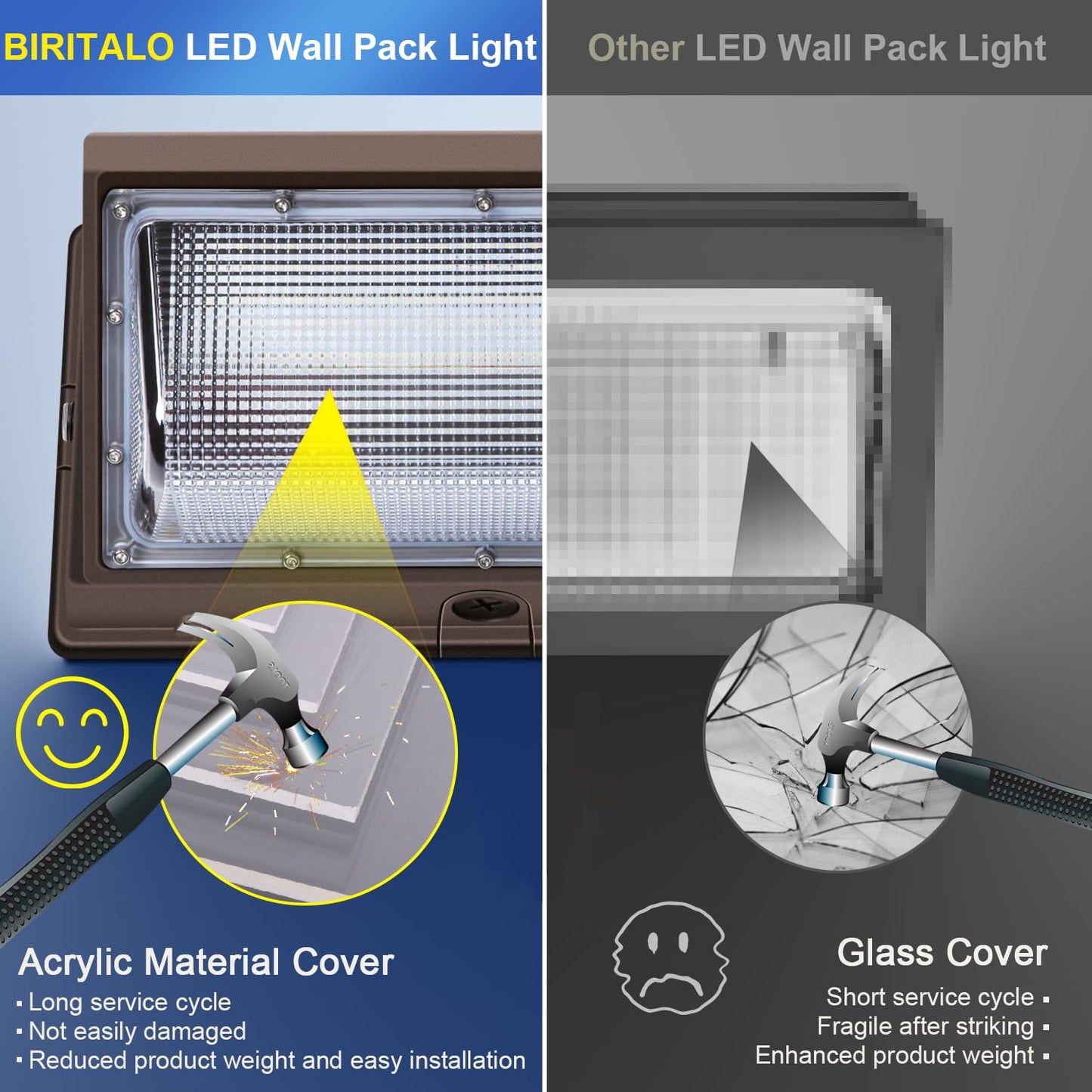 Biritalo Led Wall Pack Light 500W Equivalent 18000Lm Led Flood Security Light Dusk To Dawn Photocell 5000K 120W 100-277V Outdoor Wall Mount Lighting Commericial Ip65 Waterproof For Yard Garage 4 Pack