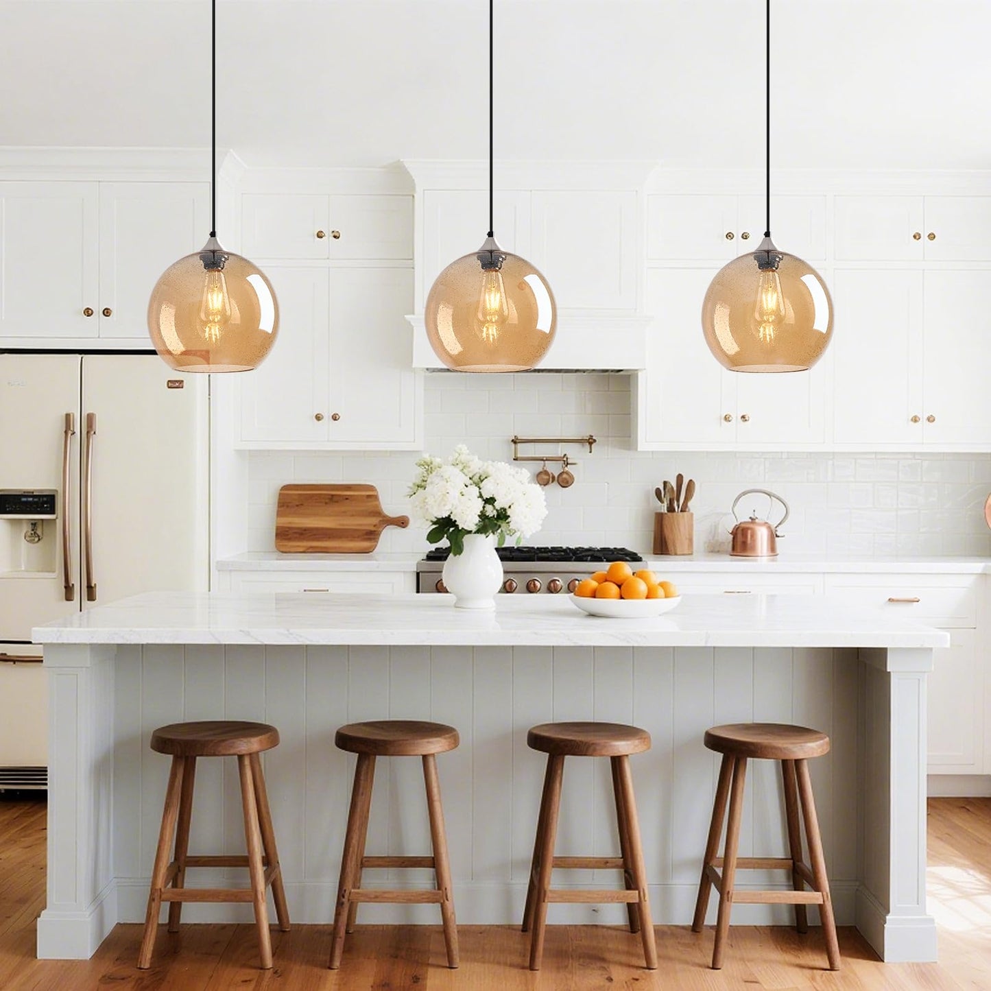 Lbsqj Amber Glass Pendant Lights Kitchen Island Globe Pendant Light Fixtures Modern Pendant Lighting For Bedroom Living Dining Room Light Fixture (9.84 In  1 Pack)