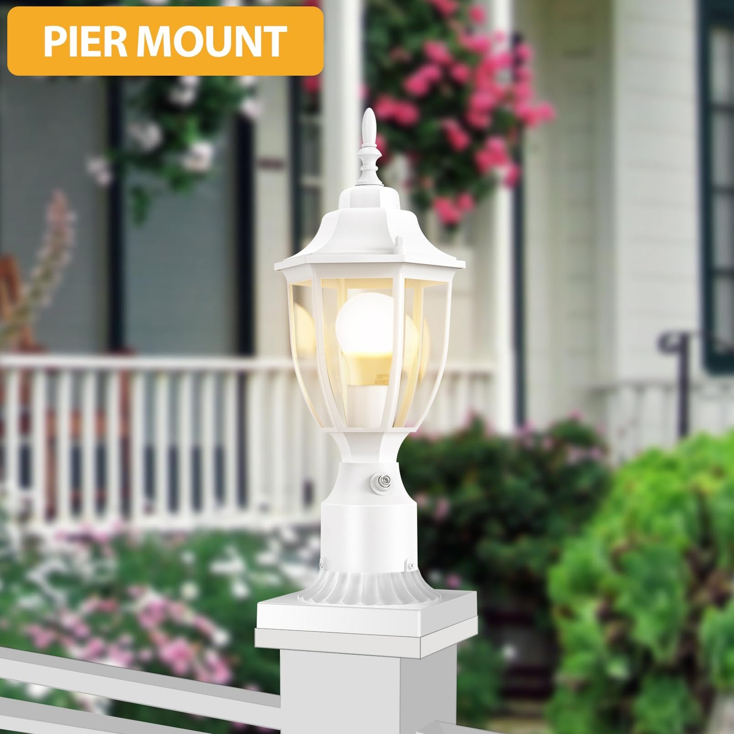 Lamomo Dusk To Dawn Outdoor Post Lights  Waterproof Aluminum White Lamp Post Light Fixture  Lamp Posts Outdoor Lighting Pole Lantern For Yard Patio Pathway Garden