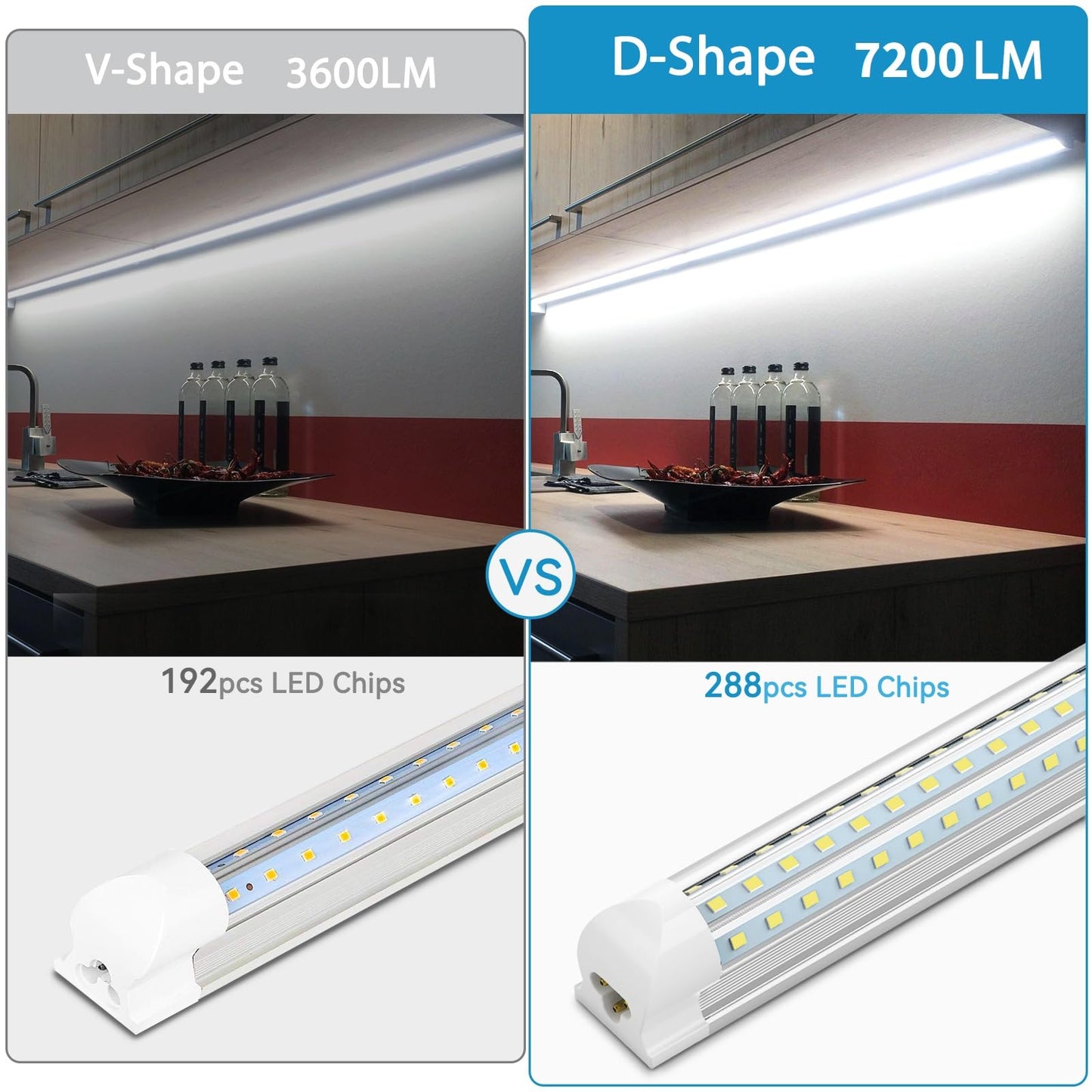 SHOPLED LED Shop Light 4FT, 45W, 5850LM, 6000K, D-Shaped, Aluminum, 12-Pack