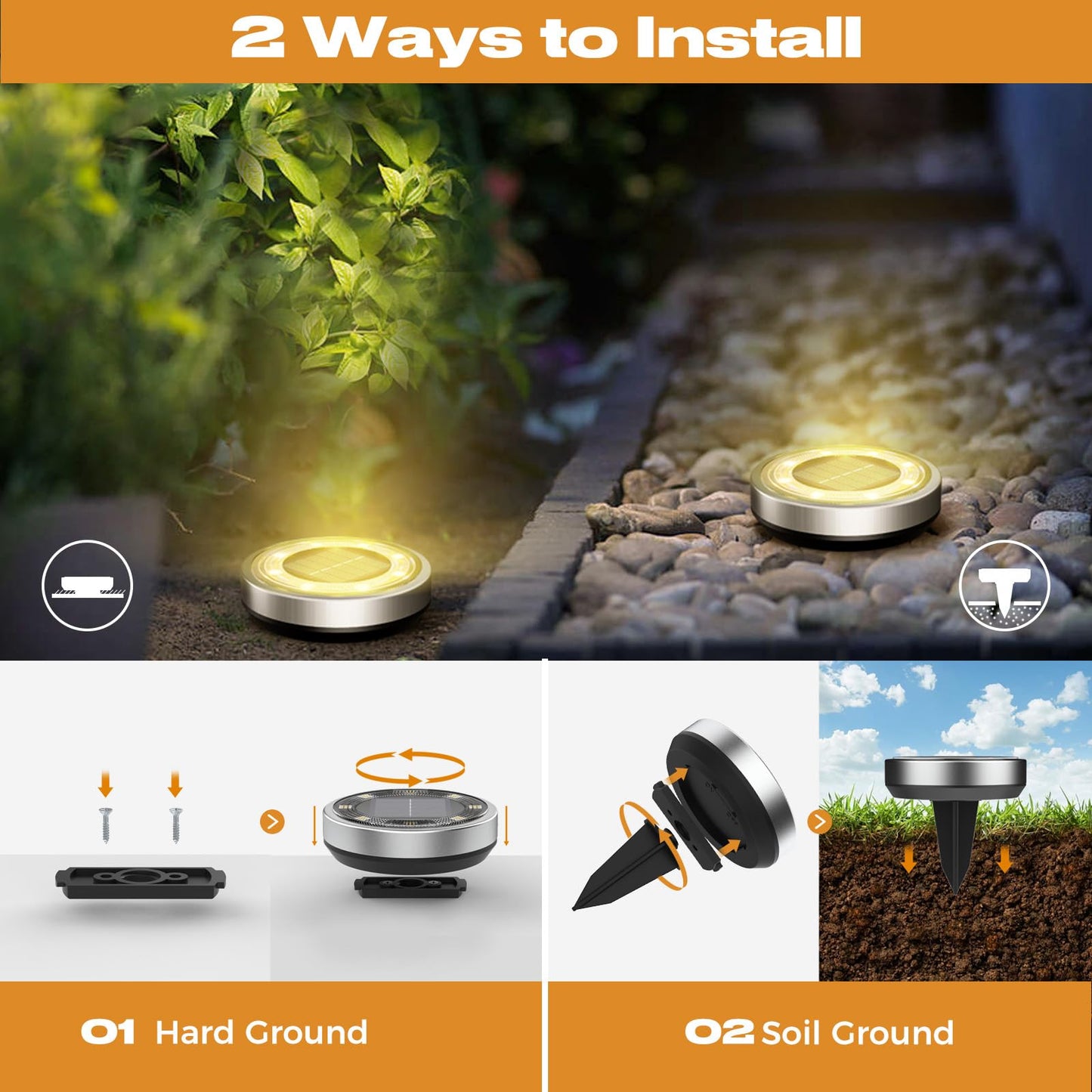 Vighep Solar Ground Lights 24 Pack Flat Solar Light Outdoor Waterproof  Bright Led Solar Disc Lights  3000K Warm White Landscape Lighting For Outside Yard Garden Pathway Driveway Lawn