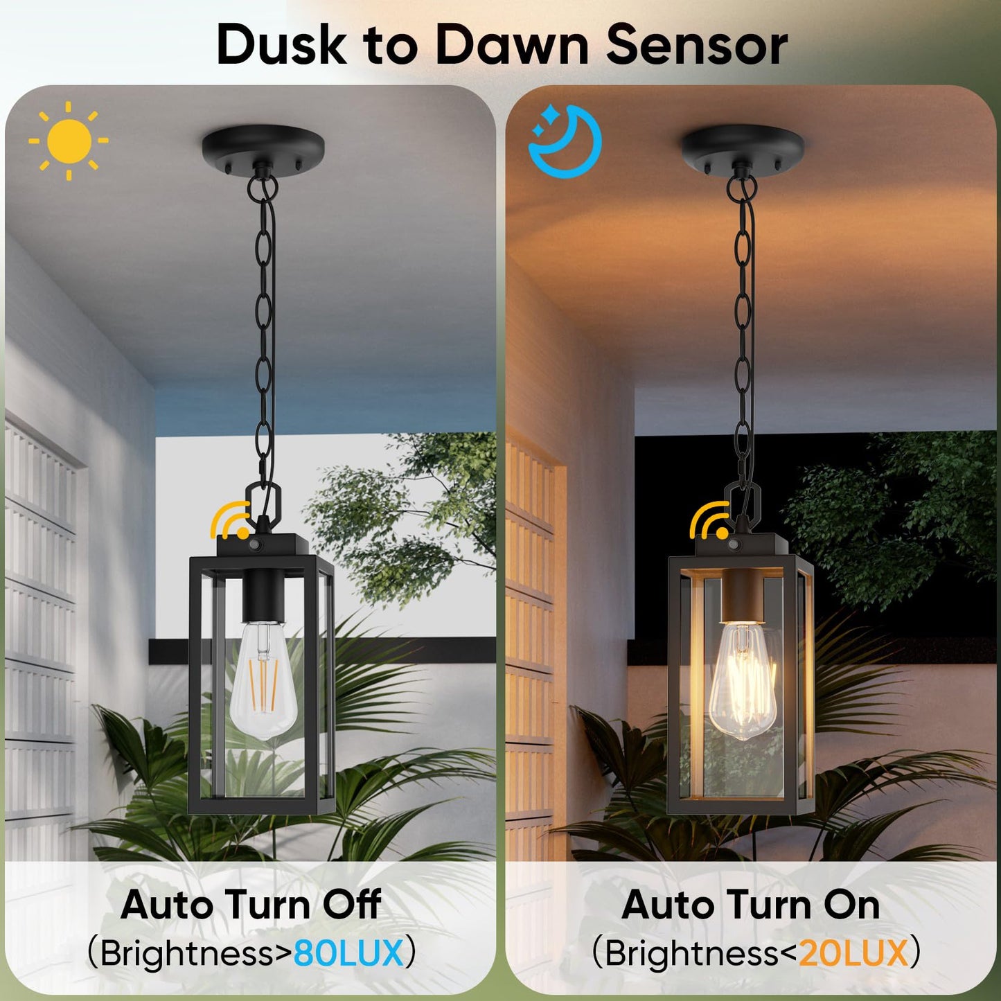 Aoceley Dusk To Dawn Outdoor Pendant Light  Modern 1-Light Outdoor Hanging Lantern  Matte Black Aluminum With Clear Glass  Exterior Pendant Lighting Fixture For Porch