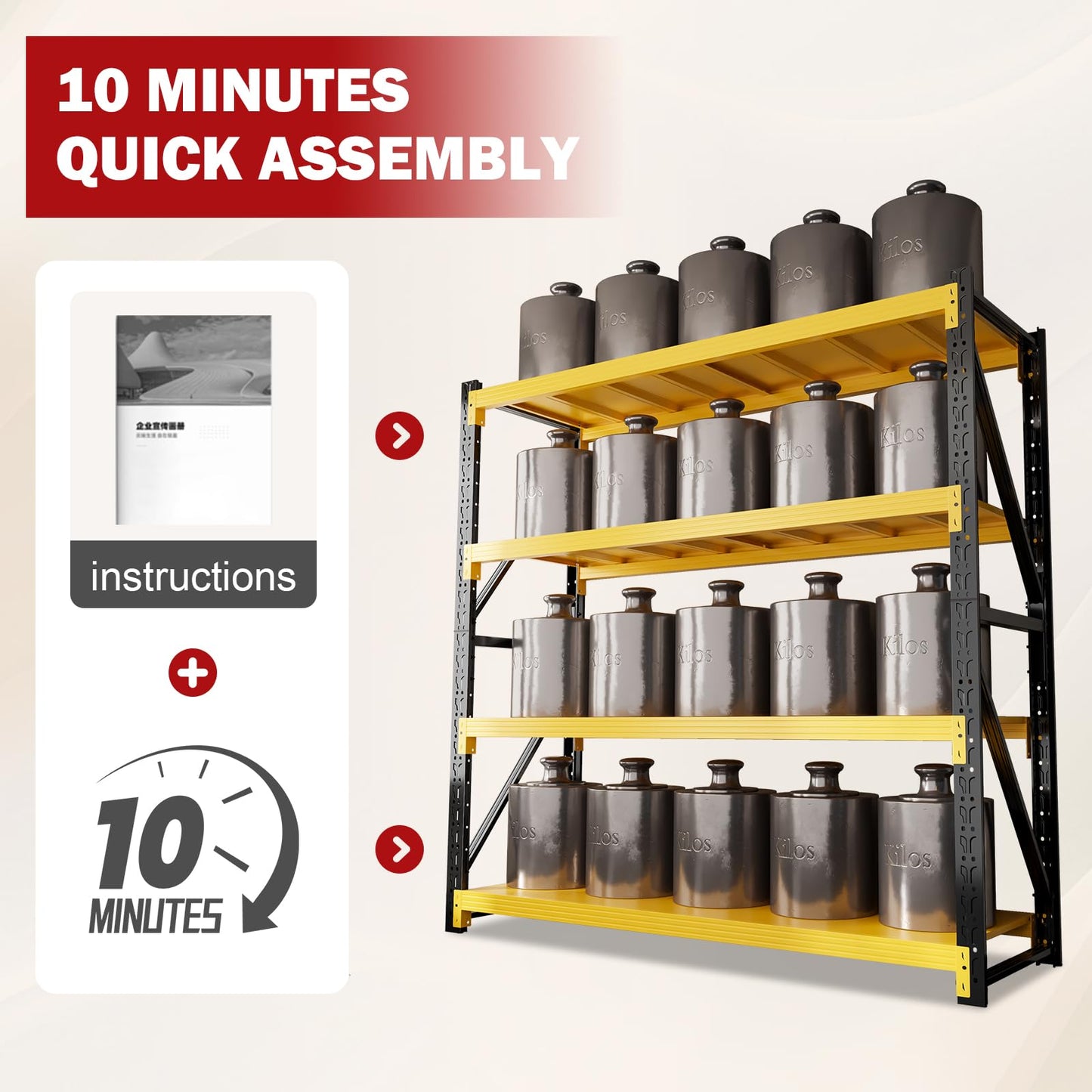4000LBS Garage Shelving Heavy Duty, 48” W Storage Shelves, 4-Tier Adjustable Metal Storage Shelves, Steel Industrial Shelving Unit, Metal Shelving for Garage, Basement, Warehouse (47.3x24x79in)