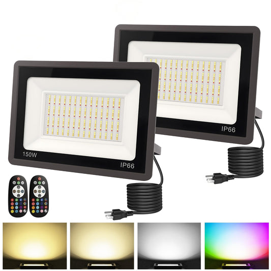 L Lohas Led 150W Flood Light Outdoor  Rgb Landscape Lighting With Remote Control  Timing - 2700K/4500K/6500K - Color Changing For Patio Backyard Step Wall  Ip66  Us 3-Plug  Ul Listed (2 Pack)