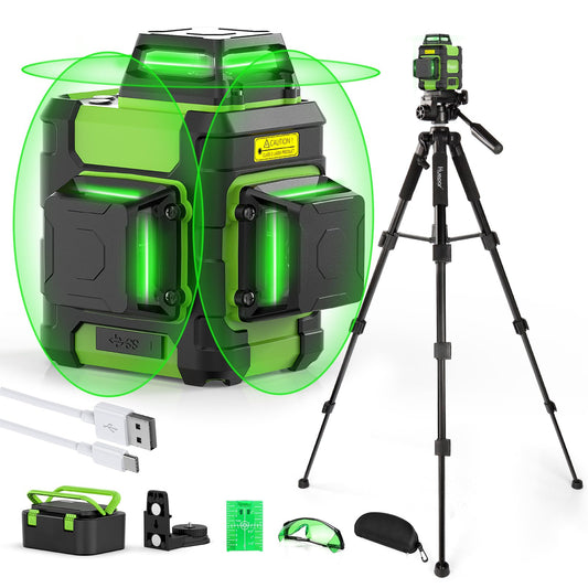Huepar Laser Level 360° with Tall Tripod, Self Leveling Rechargeable Lazer Leveler for Construction and Picture Hanging, Nivel Laser with Pluse Mode for Outdoor, Hard Carry Case, 50" Tripod, Glasses