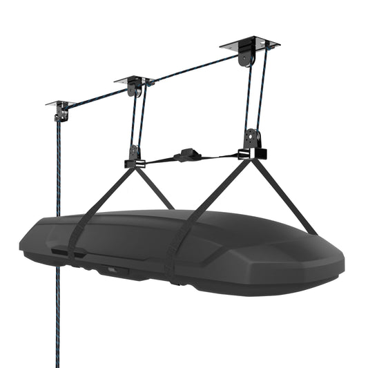 Hikeen Ceiling Hoist for Cargo Box, Heavy Duty Garage Storage Lift Pulley System Holds Up to 150 lbs Capacity, Fits 10-14 Foot Tall Garage Ceilings