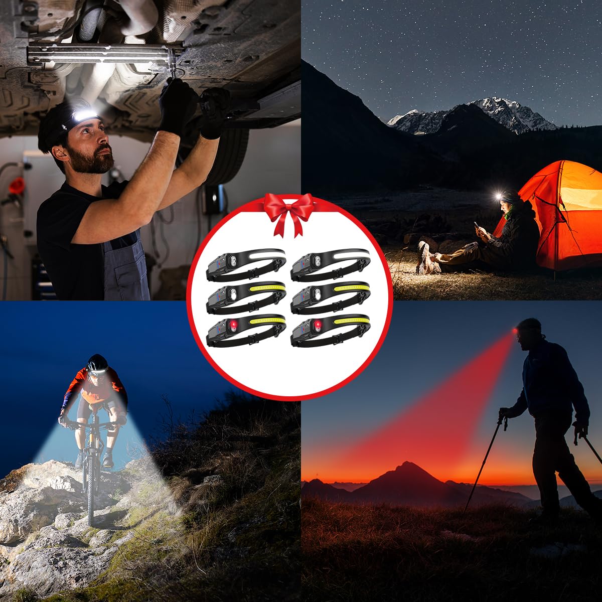 Headlamp Rechargeable 6Pack  230 Wide Beam Led Headlamp  7Mode Headlamps For mature-themeds  Head Lamp With Motion Sensor  Red Light Head Lamps Led Rechargeable  Head Lights For Forehead Running Camping