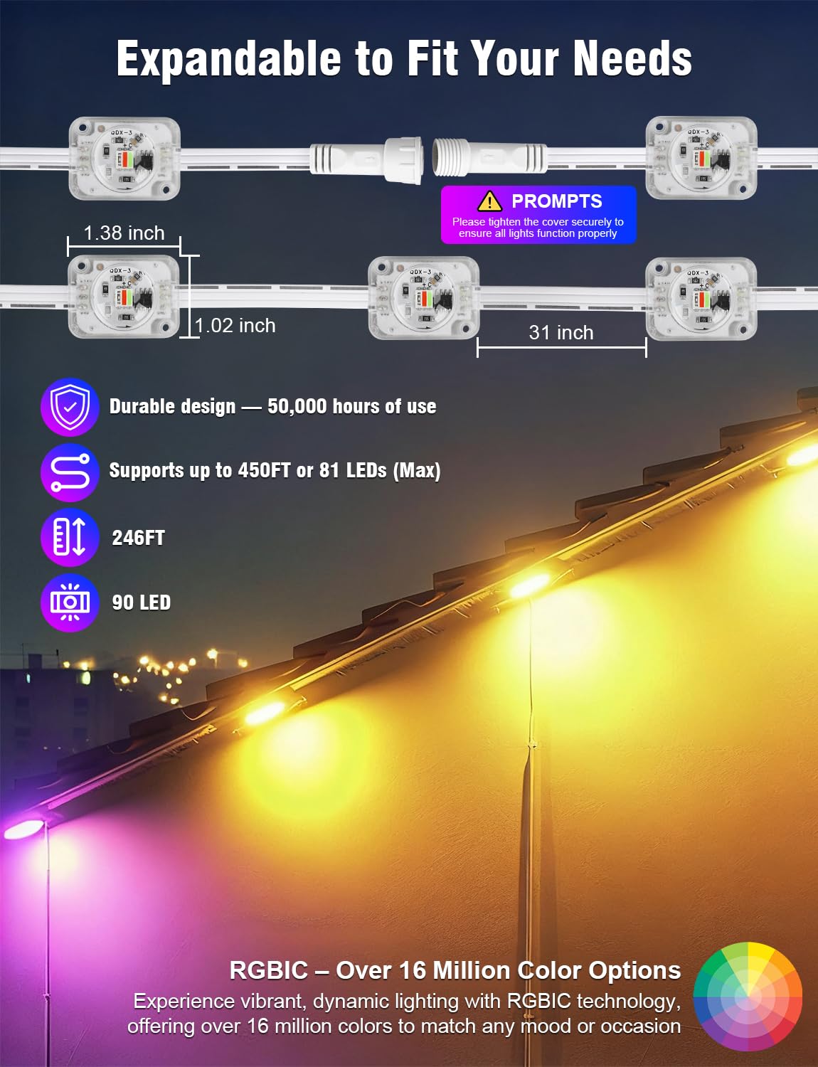 Permanent Outdoor Lights 246Ft With 90 Rgbic Led Smart Led Lights  App/Remote Control Ip68 Waterproof For Holiday Decor  50 Scene Modes  Diy Lights Lighting Timing For Christmas Halloween Party M2