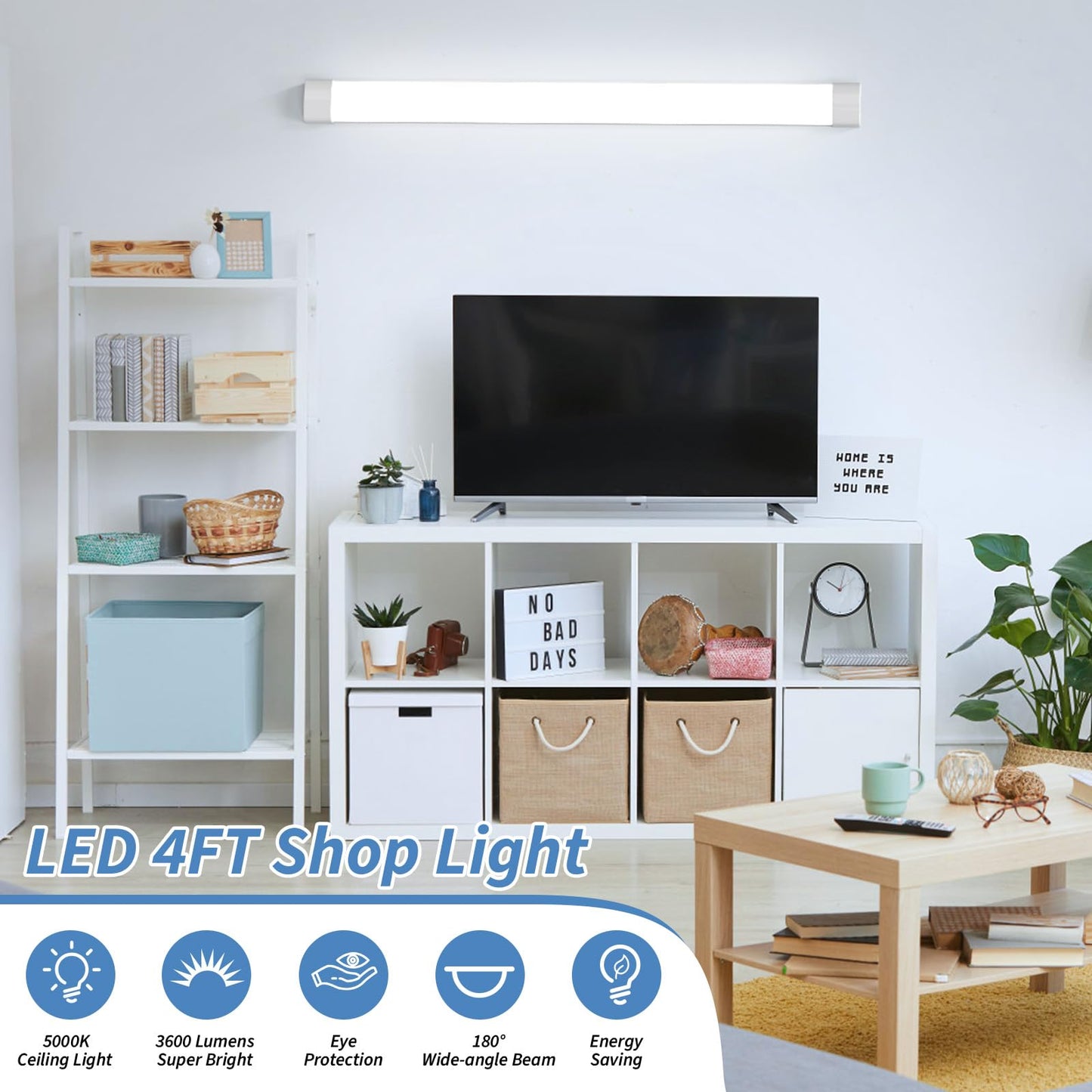 Airand LED Shop Lights Fixture, Waterproof 4FT, 2PCS, 5000K, Under Cabinet Lighting, White, Plastic