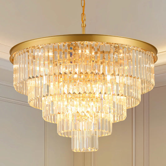 Crystal Chandeliers For Dining Room Lights Fixture Over Table  20 Lights Gold Modern Chandeliers For Living Room  5-Tier Round Crystal Lighting Fixtures For Bedroom Entryway Kitchen Island D30 Inch