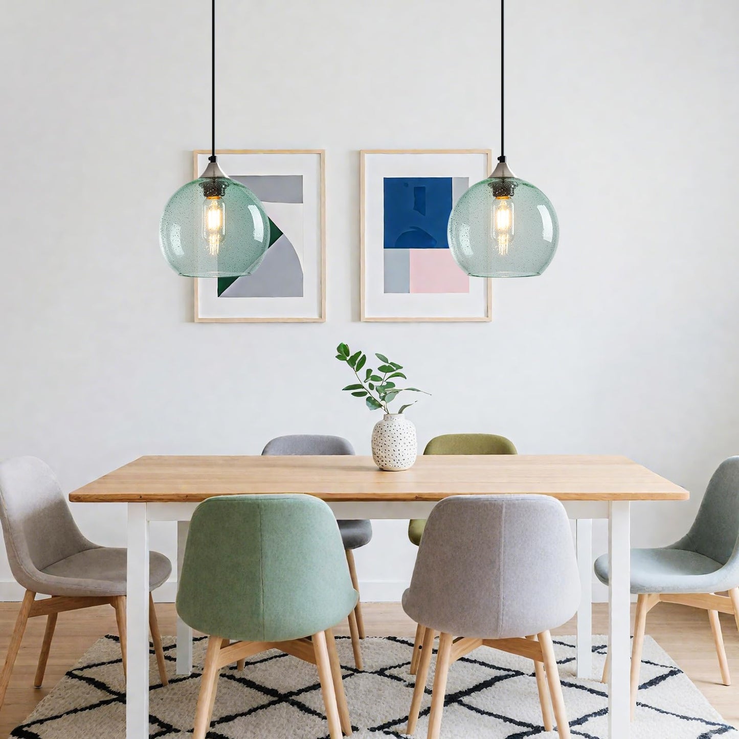 Lbsqj Light Green Glass Pendant Lights Kitchen Island Lighting Globe Pendant Light Fixtures Modern Pendant Lighting For Bedroom Living Dining Room Light Fixture (7.87 In  3 Pack)