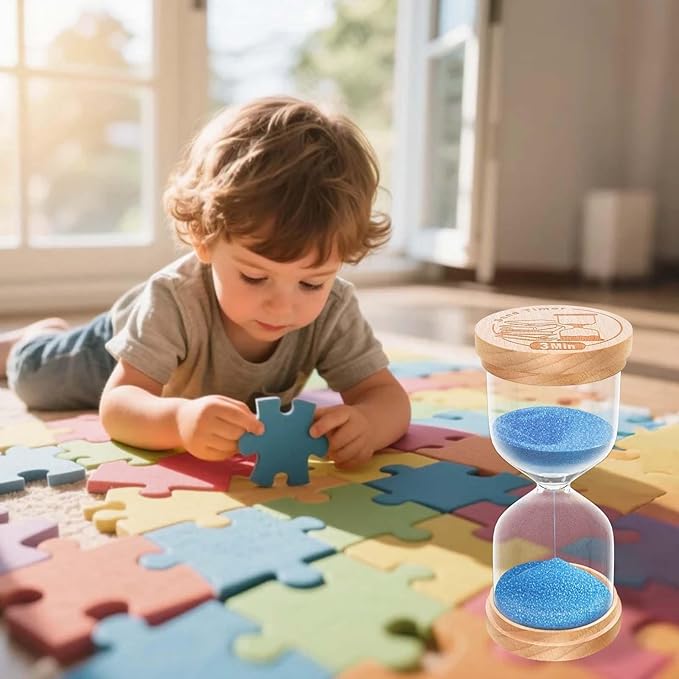 1 Minute Sand Timer, Wooden Hourglass Sand Clock, Small Beech Wood Blue 1 Min Hour Glass, One Minutes Sandglass for Brushing Teeth, Reloj De Arena, Classroom, Game, Kitchen, Home, Office