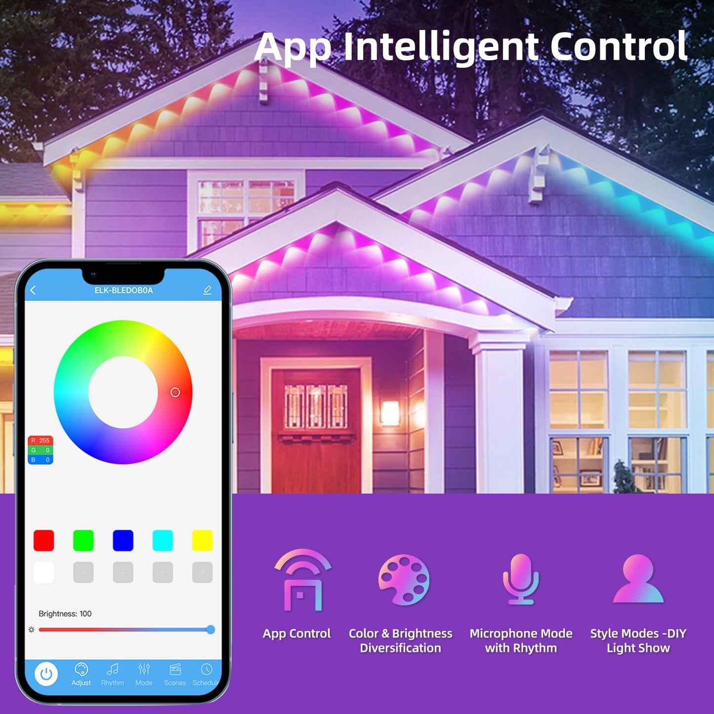 Ahawill 50Ft Permanent Outdoor Rgb Lights With Ip67 Waterproof  Smart Outdoor String Lights Remote Control  Eaves Lights With App  Daily And Accent Lighting For Halloween Christmas Holiday Decor