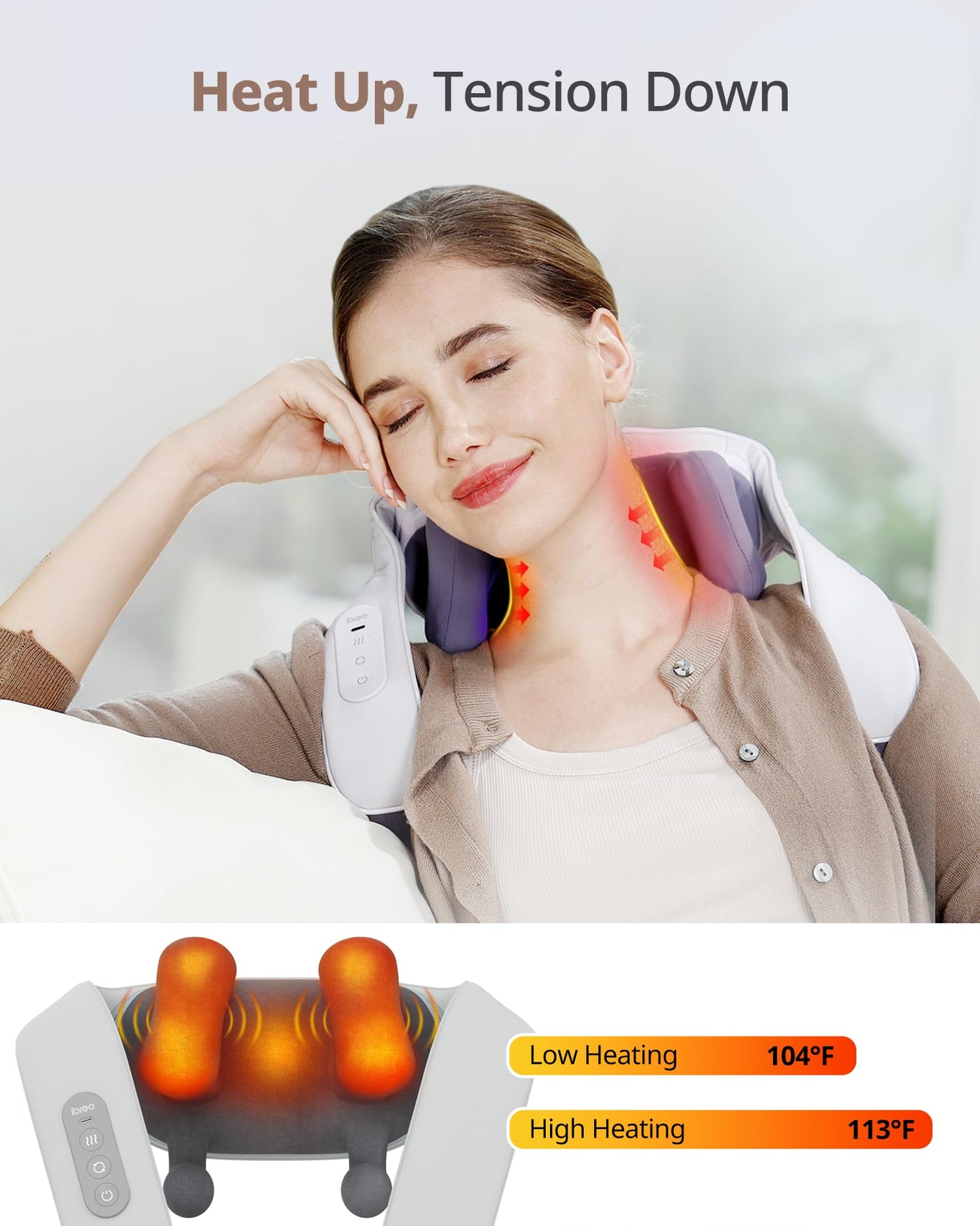 Shiatsu Neck and Back Massagers with Heat, 150 Mins Uses, 4 Modes & Adjustable Massage Head, Electric 3D Deep Tissue Kneadin for Shoulder, Leg, Muscle Soreness, Pain Relief, Relaxation for Women, Men