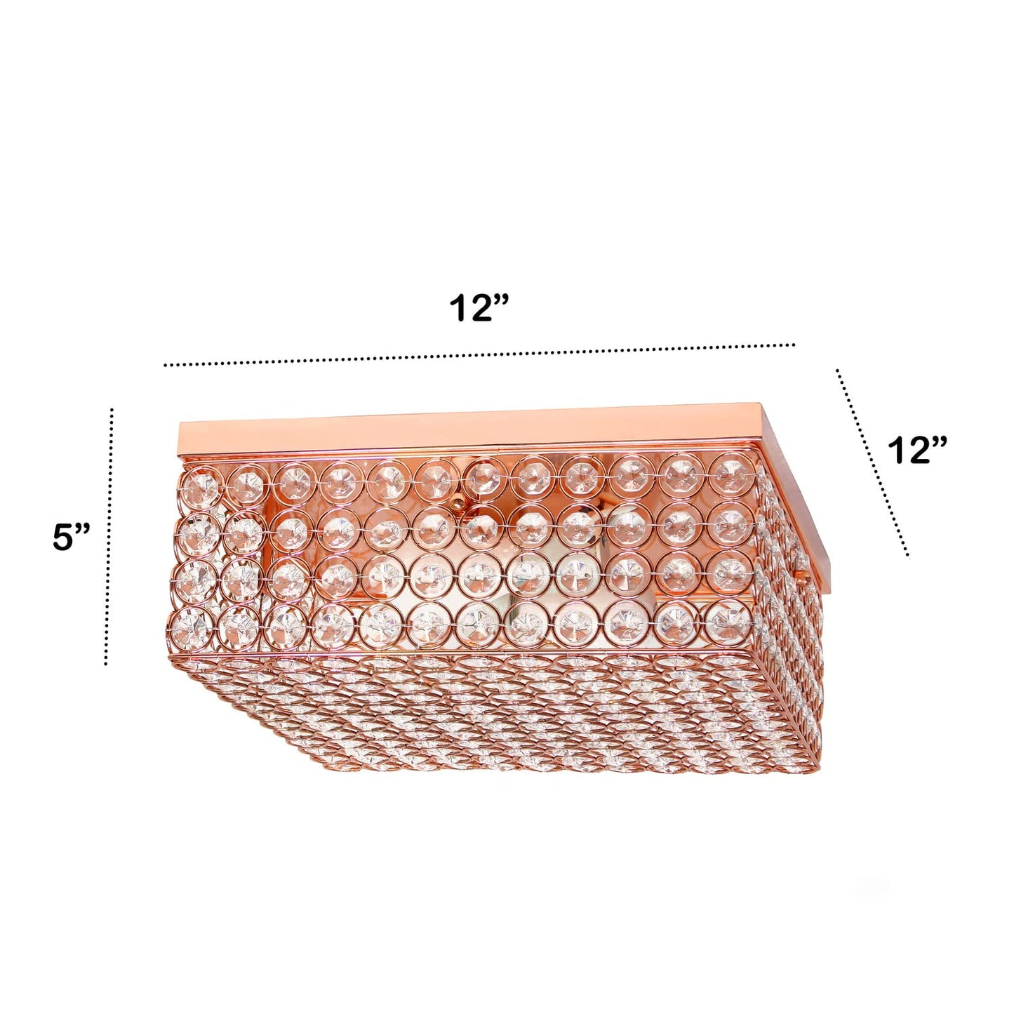 LALIA HOME Glam 2 Light Square Flush Mount, 12 Inch, Metal, Rose Gold, Model LHM-2004-RG