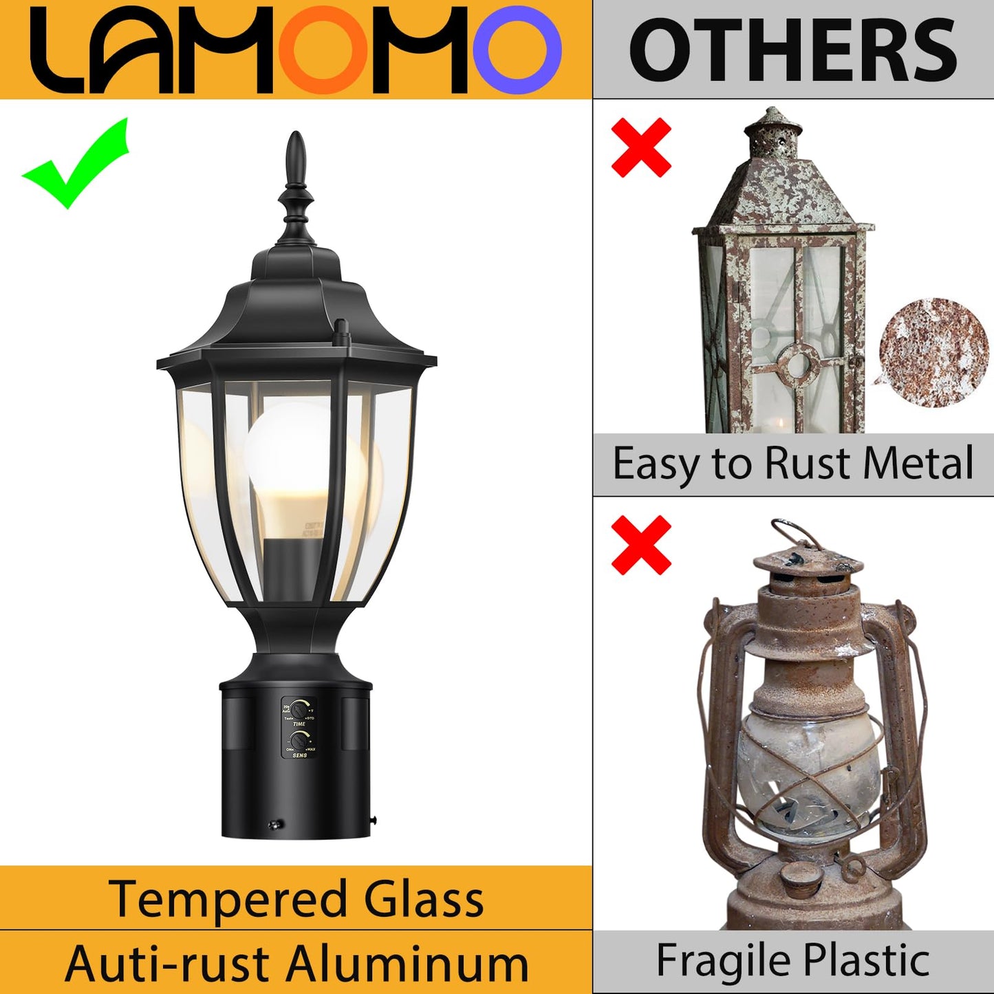 Lamomo 2 Pack Motion Sensor Outdoor Post Lights  Dusk To Dawn Lamp Post Light Fixture  Waterproof Aluminum Lamp Posts Outdoor Lighting Pole Lantern For Yard Patio Pathway Garden