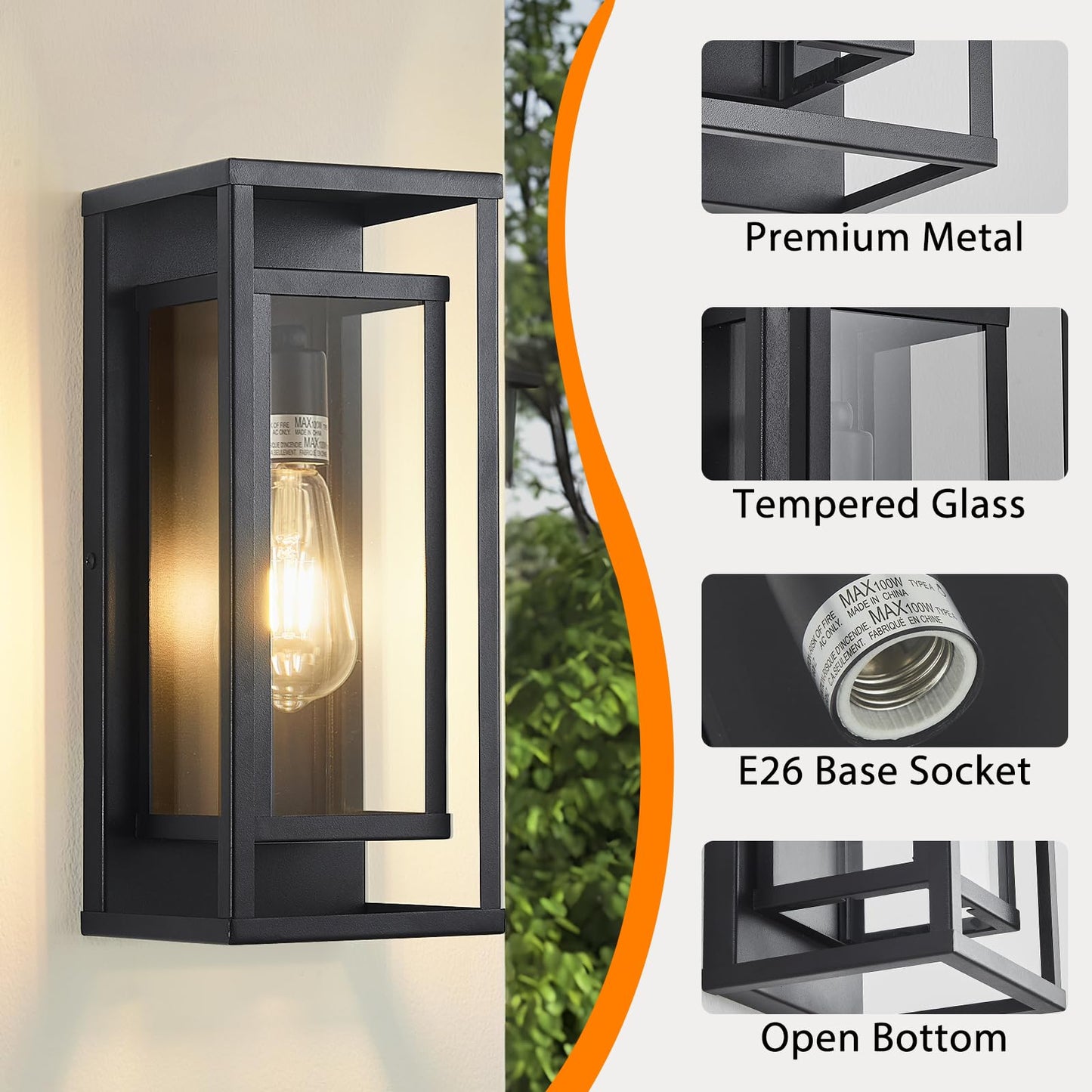 Aibisod 14 Outdoor Wall Lights Fixtures  Black Exterior Lighting Fixtures  Waterproof Outdoor Wall Lantern Modern Front Porch Lights With Clear Glass Coach Lights For Garage  Porch  Front Door 2-Pack
