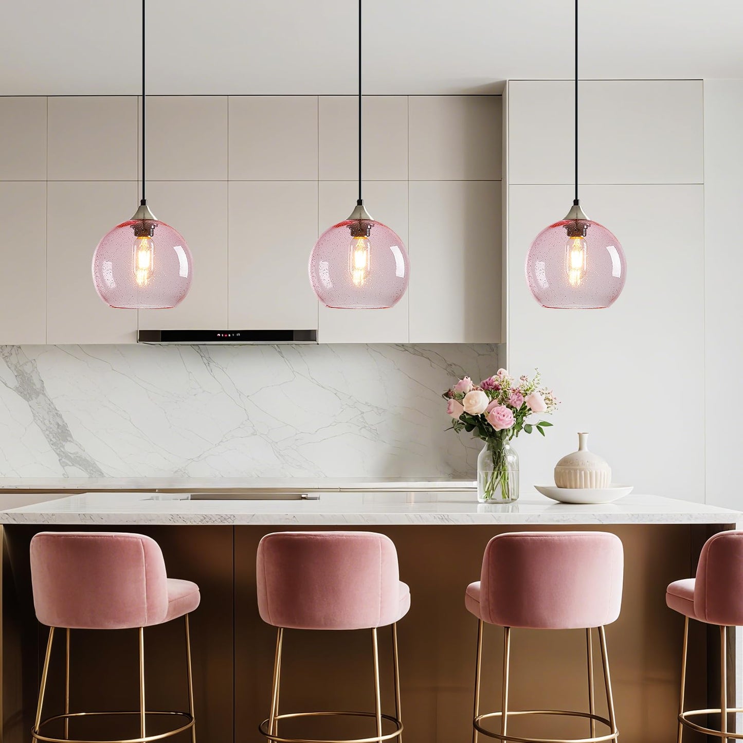 Lbsqj Pink Glass Pendant Lights Kitchen Island Lighting Globe Pendant Light Fixtures Modern Pendant Lighting For Bedroom Living Dining Room Light Fixture (7.87 In  1 Pack)