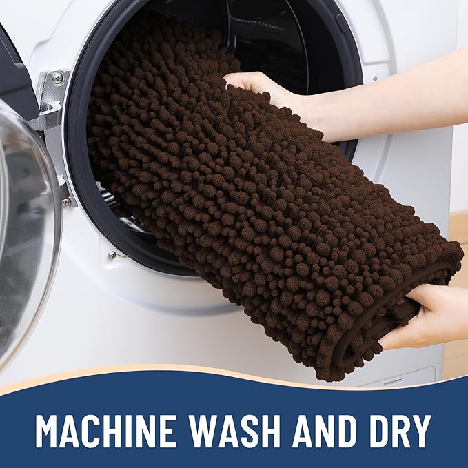 Arotive Luxury Chenille Toilet Rugs U-Shaped, Extra Soft Thick Absorbent Bathroom Mat, Non-Slip Shaggy Plush Contour Rugs, Machine Wash Dry Bath Mat for Toilet Base, 24x20, Brown