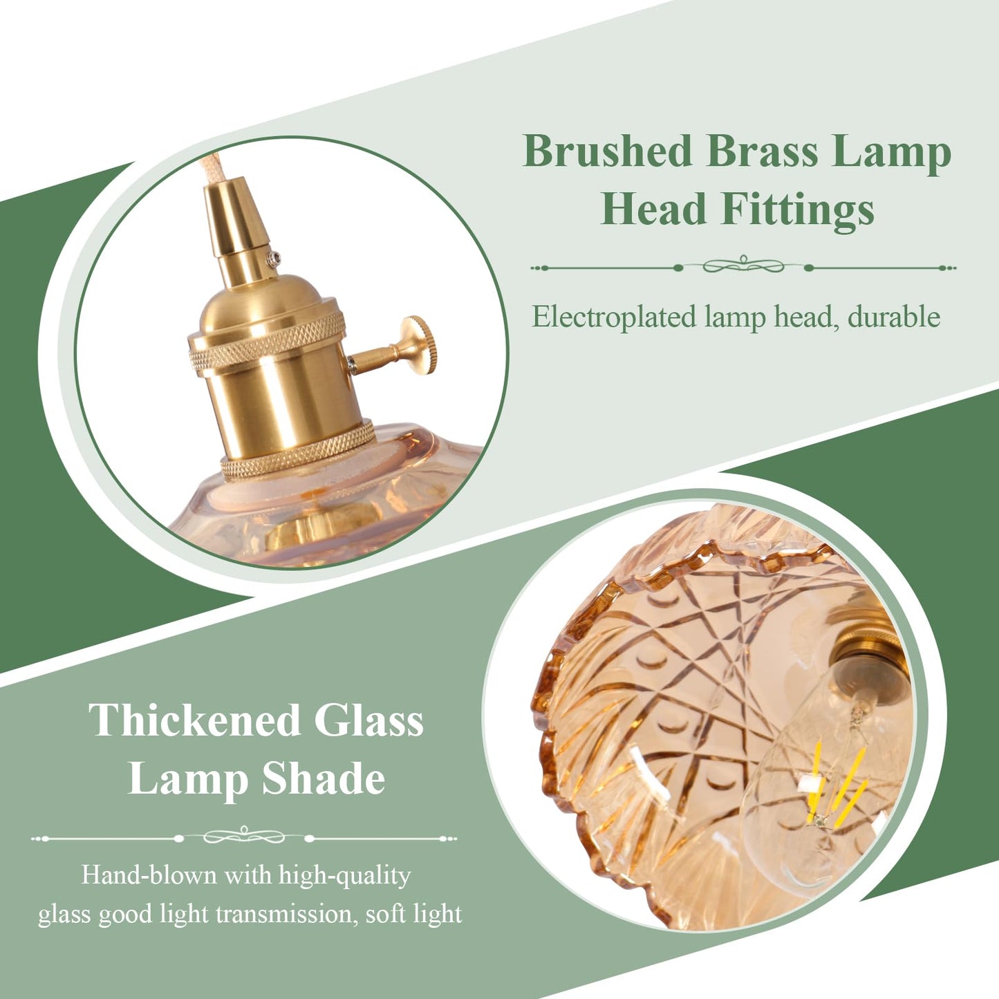 Loiogohot Plug In Pendant Light Fixtures Amber Glass Lampshade Pendant Lighting 9.4In E26 Hanging Light Fixturecorded On/Off Switch For Kitchen Island  Bedroom  Dining Room