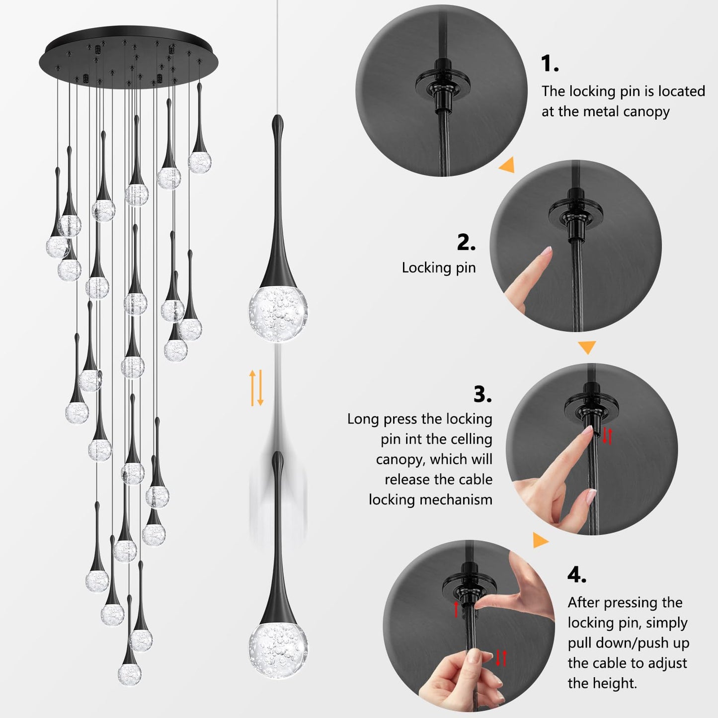 24 Light Modern Glam Crystal Chandelier For High Ceiling Led Dimmable Ceiling Pendant Light Staircase Foyer Enterway Living Room Chandelier Lighting Antique Black