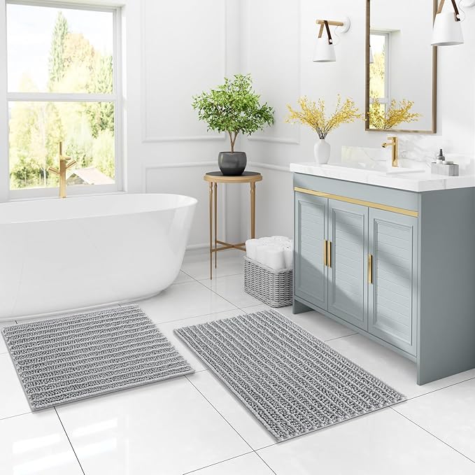 Arotive Luxury Chenille Toilet Rugs U-Shaped, Extra Soft Thick Absorbent Bathroom Mat, Non-Slip Shaggy Plush Contour Rugs, Machine Wash Dry Bath Mat for Toilet Base, 24x24, Light Grey