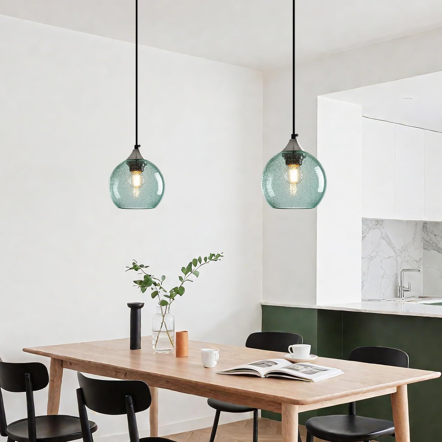 Lbsqj Light Green Glass Pendant Lights Kitchen Island Globe Pendant Light Fixtures Modern Pendant Lighting For Bedroom Living Dining Room Light Fixture (5.9 In  1 Pack)