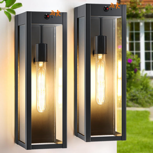 Criry 15.3 Large Motion Sensor Outdoor Wall Lights 2Pack  Dusk To Dawn Porch Lights Outdoor Wall Sconces 3 Lighting Modes Black Exterior Lighting Fixtures For House Garage Bulb Not Included