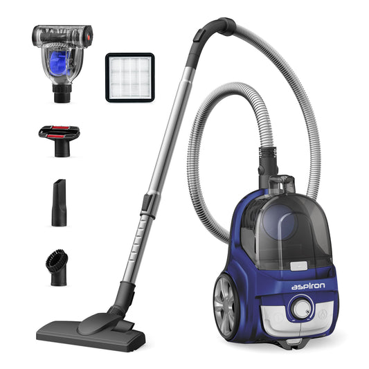 Aspiron Canister Vacuum, Upgraded 1600W Bagless Canister Vacuum Cleaner, Auto Cord Rewind, H13 Hepa Filter, 3.7Qt Large Capacity