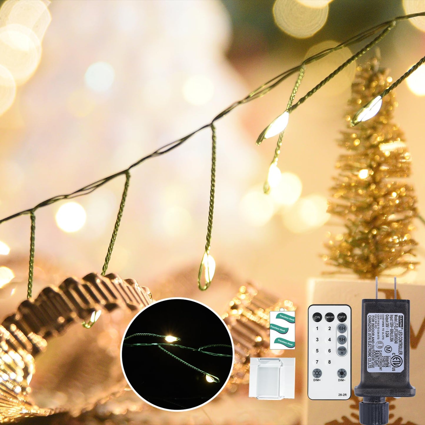 Lycklig Fairy Lights Plug In 65Ft 1000Led Warm Christmas Garland Lights With Timer Remote Waterproof Fire er Twinkle Cluster String Light For Bedroom Wreath Party Wreath Tree Decor Green Wire