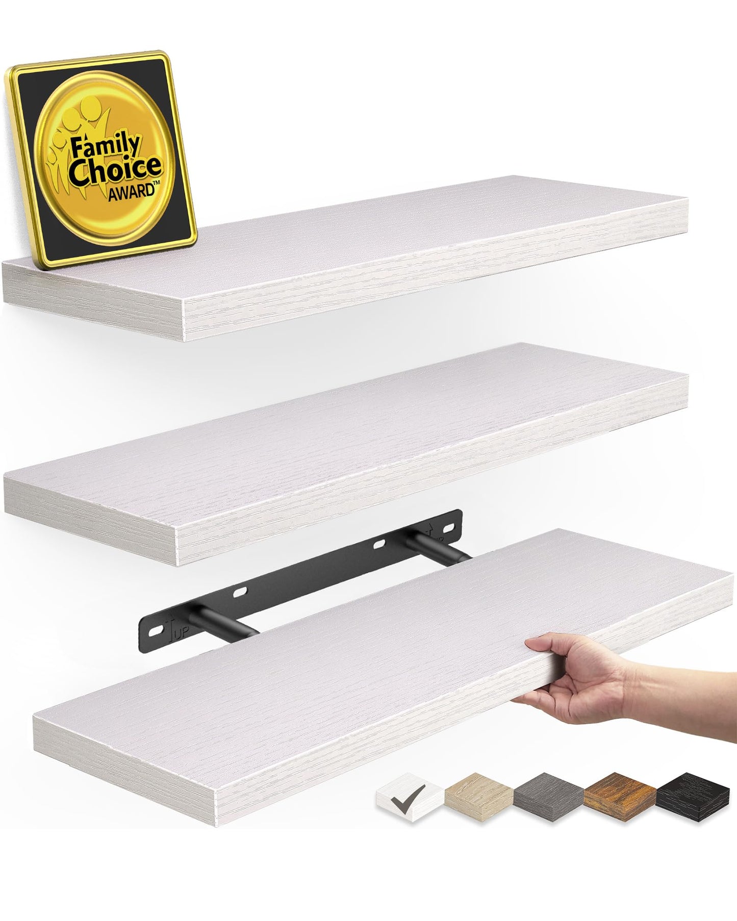 BAYKA Floating Shelves for Wall, Wall Mounted Rustic Wood Shelves for Bathroom, Bedroom, Living Room, Kitchen, Hanging Shelf for Books/Storage/Room Decor with 22lbs Capacity (Black, Set of 3, 15.7in)