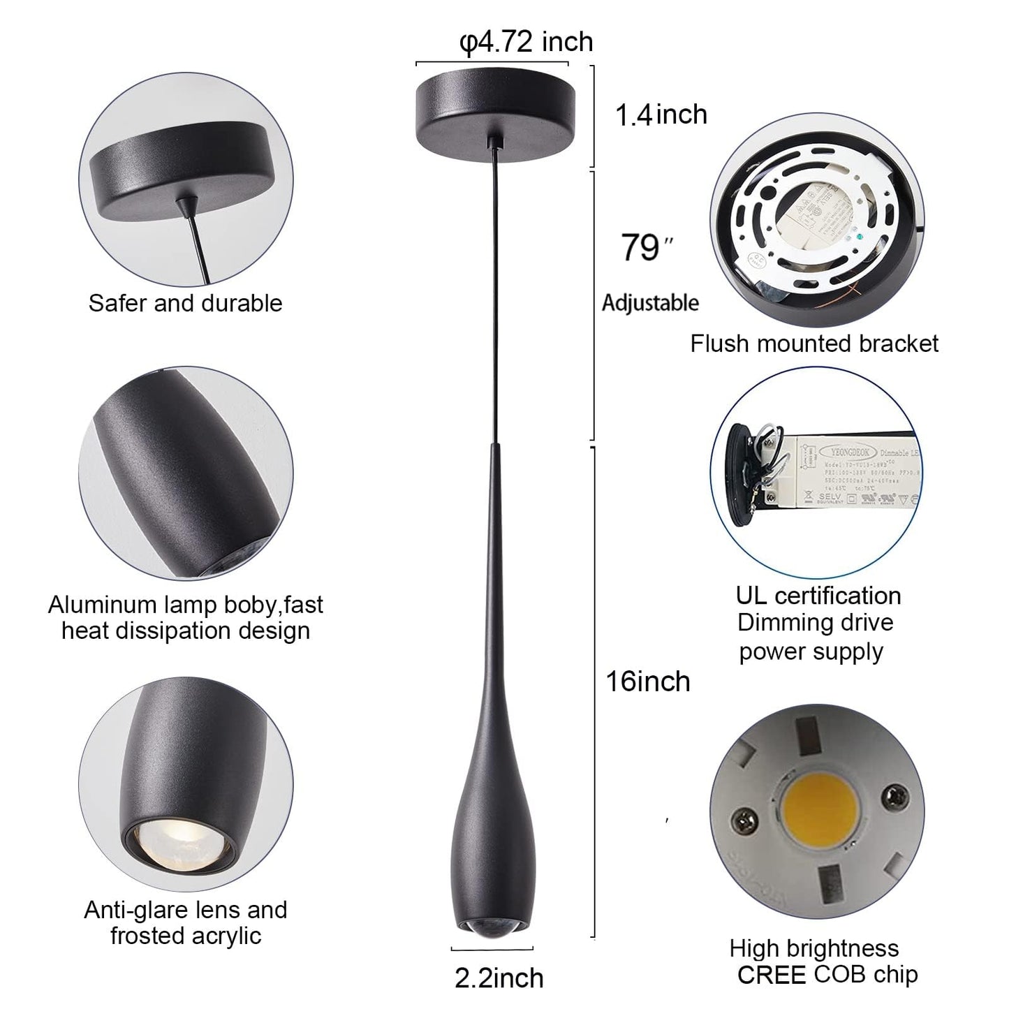 Julin Home Black Pendant Lights Kitchen Island  Modern Led Pendant Light Fixtures  Small Mini Pendant Lighting Dimmable Hanging For Bathroom  Bar  Dining Room  Bedroom(2-Pack)