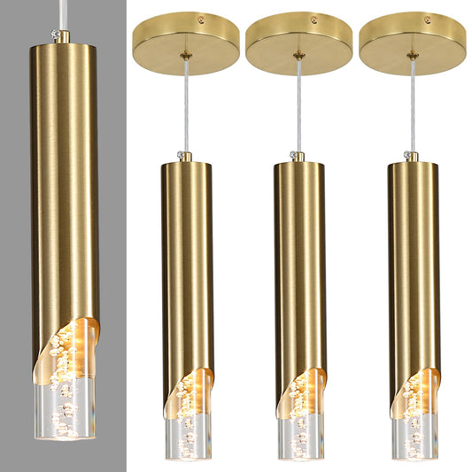 3 Pack Modern Gold Pendant Light Fixture  Acrylic Bubble Cylinder Hanging Lights  3 Color Temperatures  Minimalist Ceiling Chandelier Lighting For Dining Room  Bedroom  Hallway  Bar  Kitchen Island
