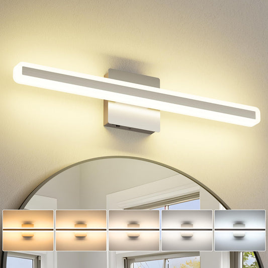 Jusheng Brushed Nickel Vanity Lights For Bathroom  5Cct Dimmable Vanity Light Bar  Modern Led Bathroom Lighting Fixtures Above Mirror 24 Inch 20W