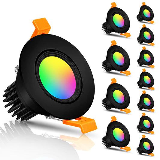 Smart Wifi 2 Inch Black Led Downlight  5W 120V Rgbcw Color Changing Recessed Lighting  Dimmable Cob 2700K-5000K  Compatible With Alexa/Google  Led Can Light With Driver  12 Pack