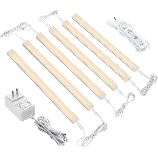 ASOKO HOME Dimmable Under Cabinet LED Lighting - 6 Pack 12 Linkable Light Bars, 2700K Warm White, 20W 1360LM, ETL Listed (Plug I