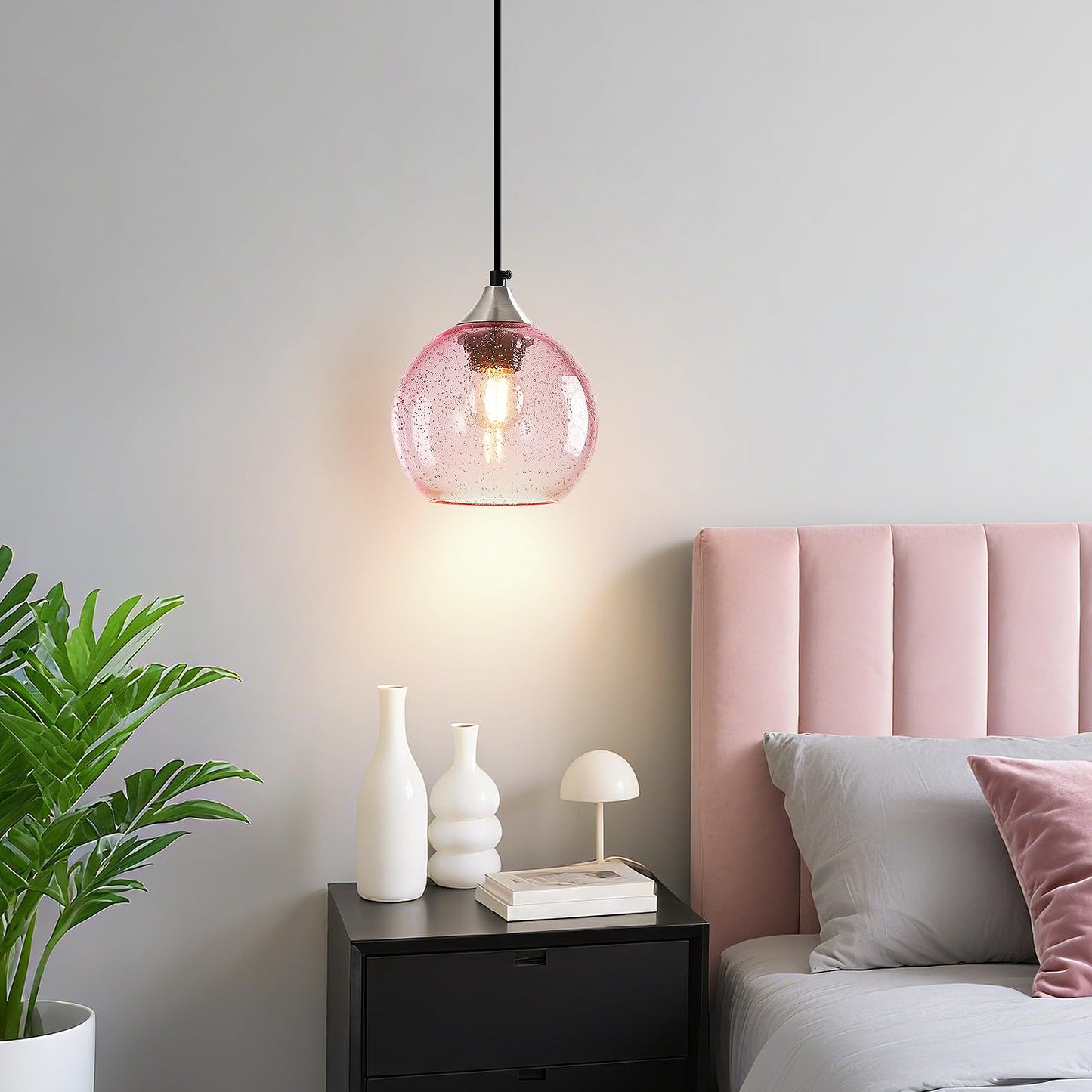Lbsqj Pink Glass Pendant Lights Kitchen Island Globe Pendant Light Fixtures Modern Pendant Lighting For Bedroom Living Dining Room Light Fixture (5.9 In  2 Pack)
