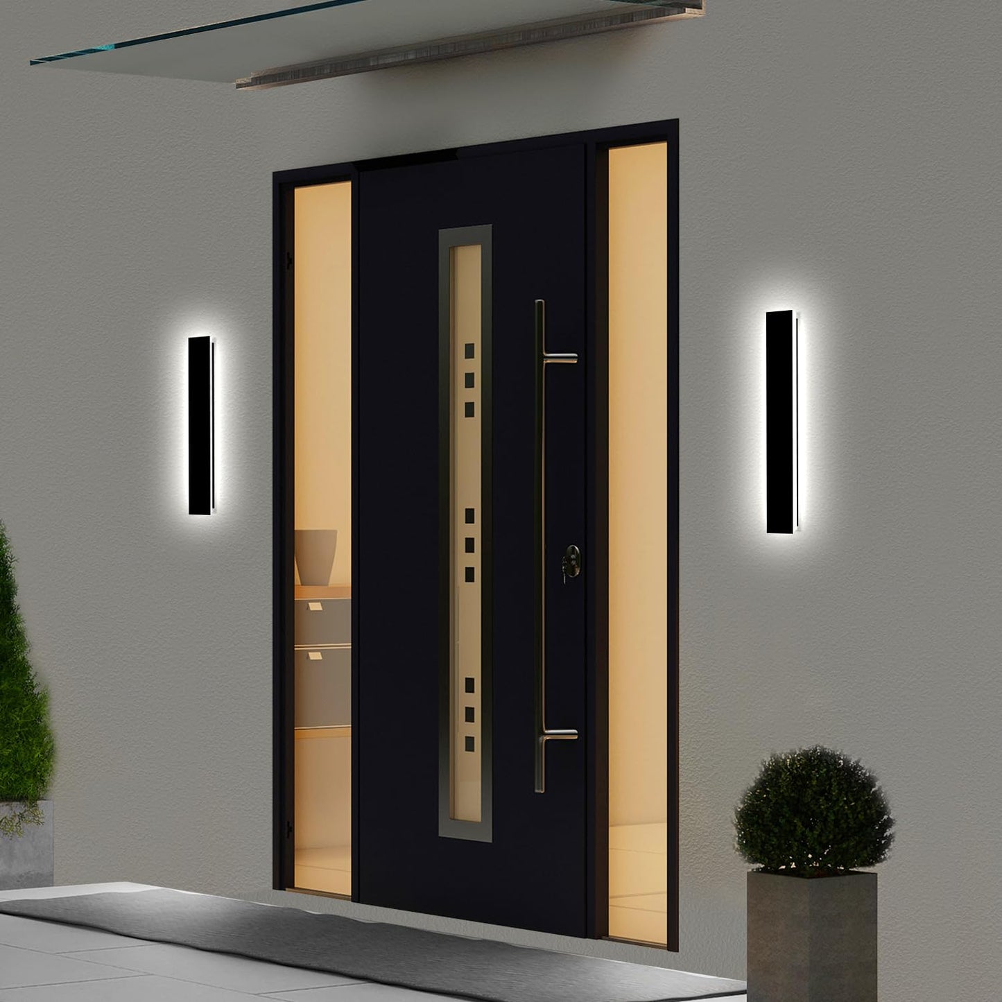 Niuzdu 23.6Inch Porch Wall Lights - Long Strip Modern Outdoor Wall Light Fixture  Dimmable Black Wall Mount Exterior Lighting Wall Sconce Outside Garage Lights For House  Courtyard  Corridor