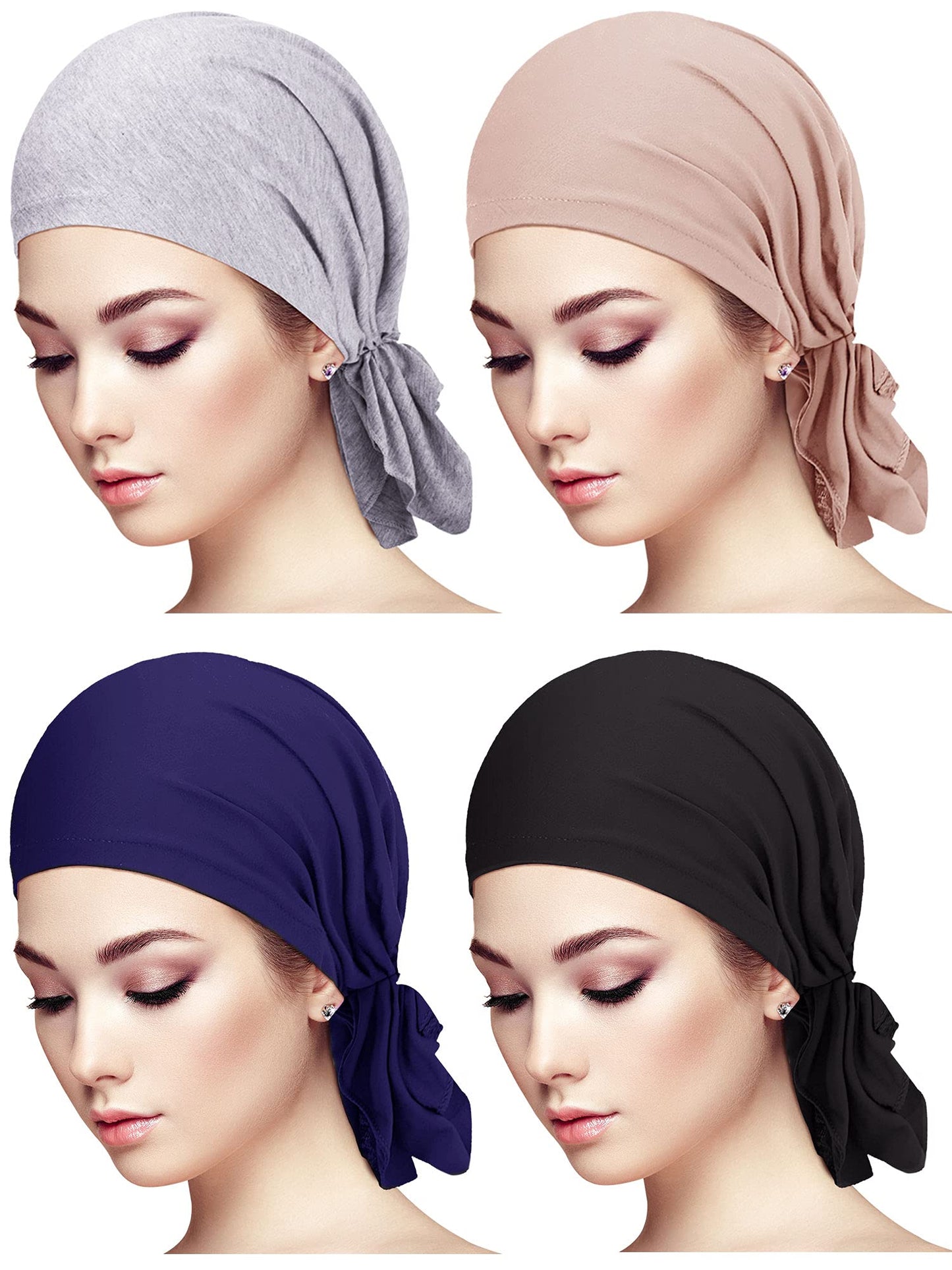4 Pieces Slip-On Pre-Tied Head Scarves Women Headwear Turban Beanie Caps Head Wrap Headscarf for Women