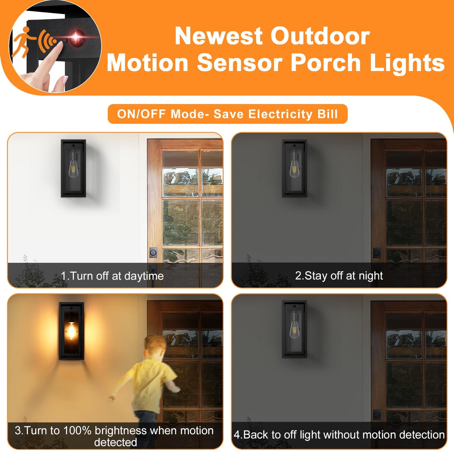 Slypadan 15 Motion Sensor Outdoor Wall Lights  2 Pack Large Dusk To Dawn Outdoor Lights  3 Lighting Modes Waterproof Anti-Rust Wall Sconces  Exterior Lighting Fixtures For Front Door  Porch  Garage