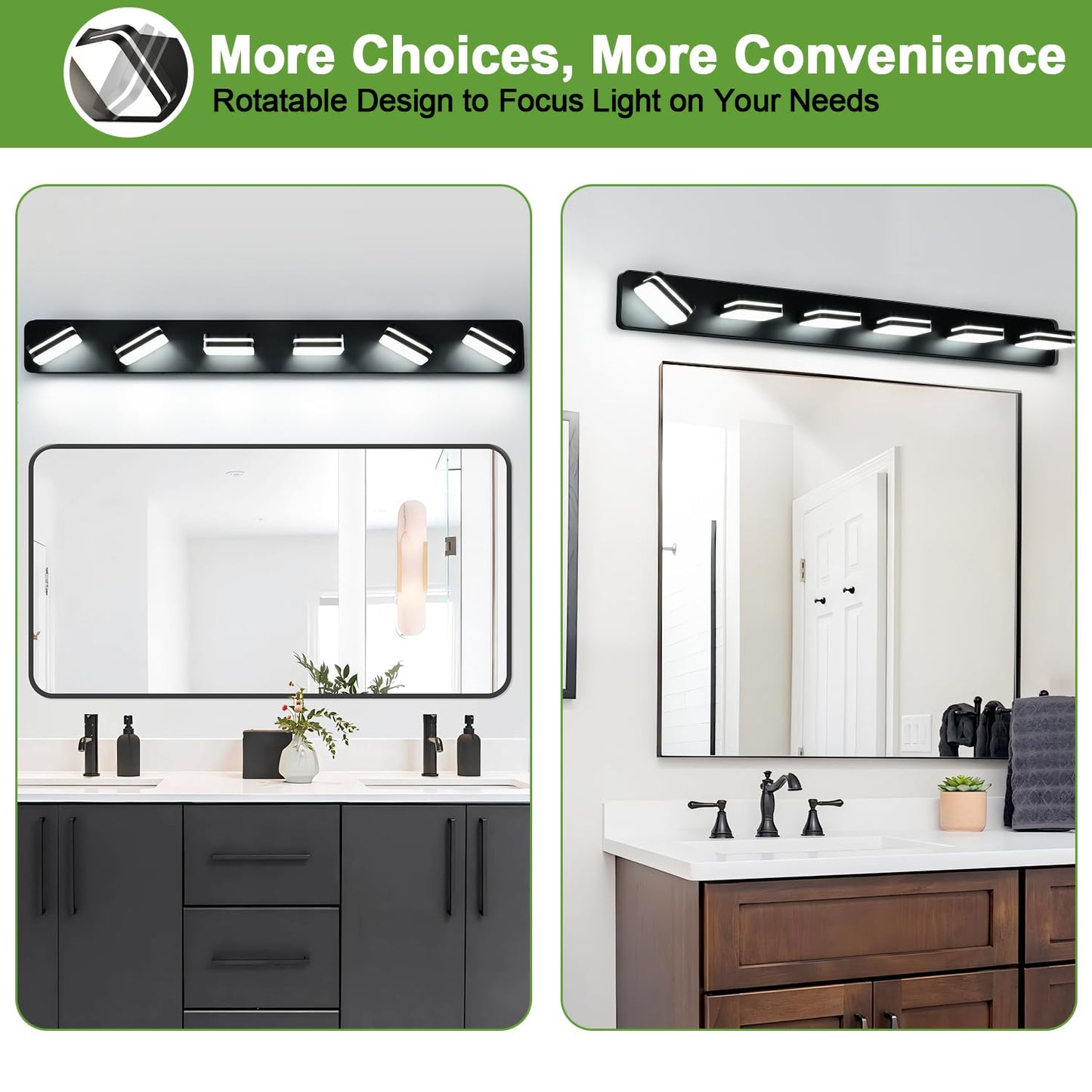 3000Lm Led Modern Bathroom Vanity Light Fixtures  360?Rotate Acrylic Matte Black Vanity Lights For Bathroom  Modern Wall Lighting Fixtures Over Mirror Kitchen Living Room (Natural White Light 5000K)