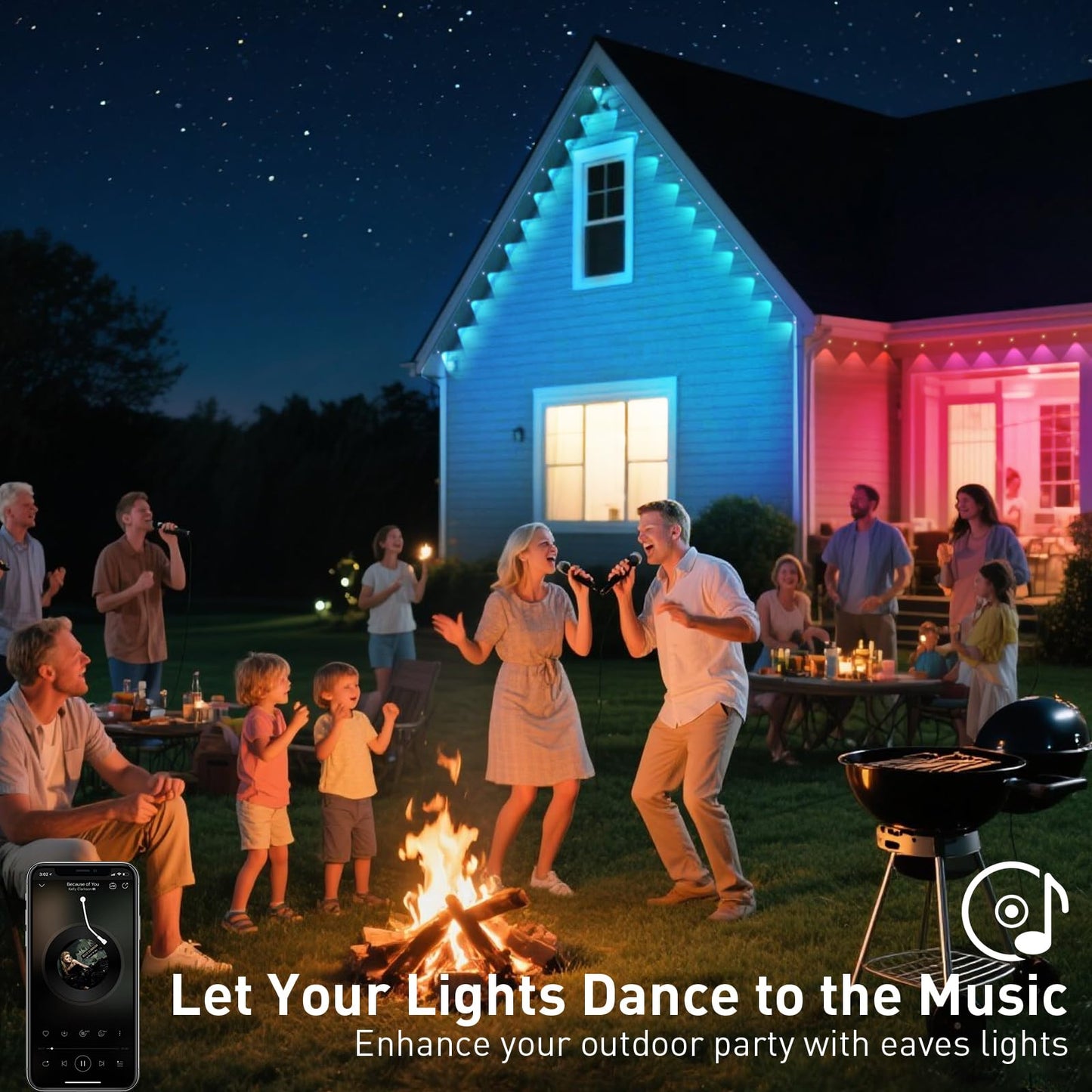 Yibulayin 150Ft Permanent Outdoor Lights Waterproof  Smart Rgb Eaves Lights With App/Remote Control  Diy Scene Modes  Led Outdoor Lighting For Christmas Holidays Daily Party House Roof Lighting