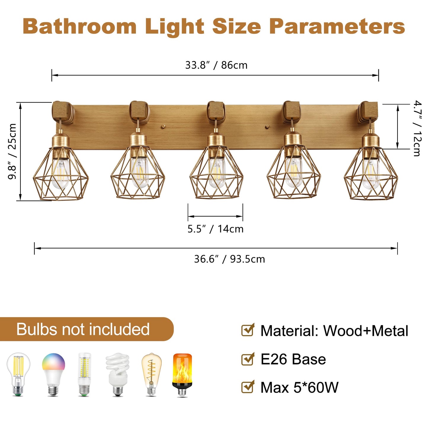 Bathroom Gold Vanity Light Fixtures  5-Light Gold Bathroom Light Fixtures Over Mirror  Sconces Wall Lighting With Elegant Metal Lampshade For Living Room  Bedroom  Hallway