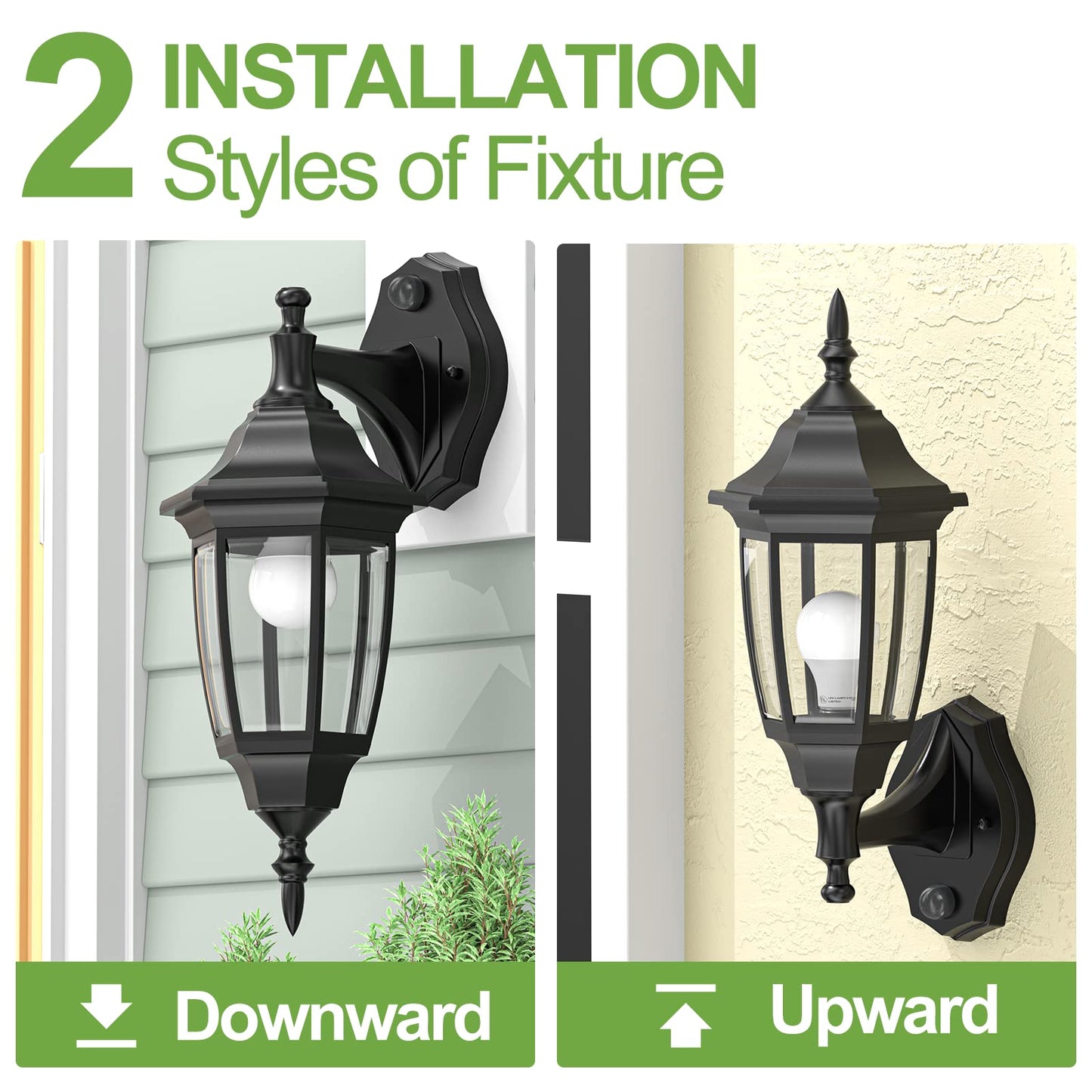 EMART Dusk to Dawn Outdoor Light Fixture, Waterproof Plastic, Black, Model EM-GL-2-PS, 2 Pack