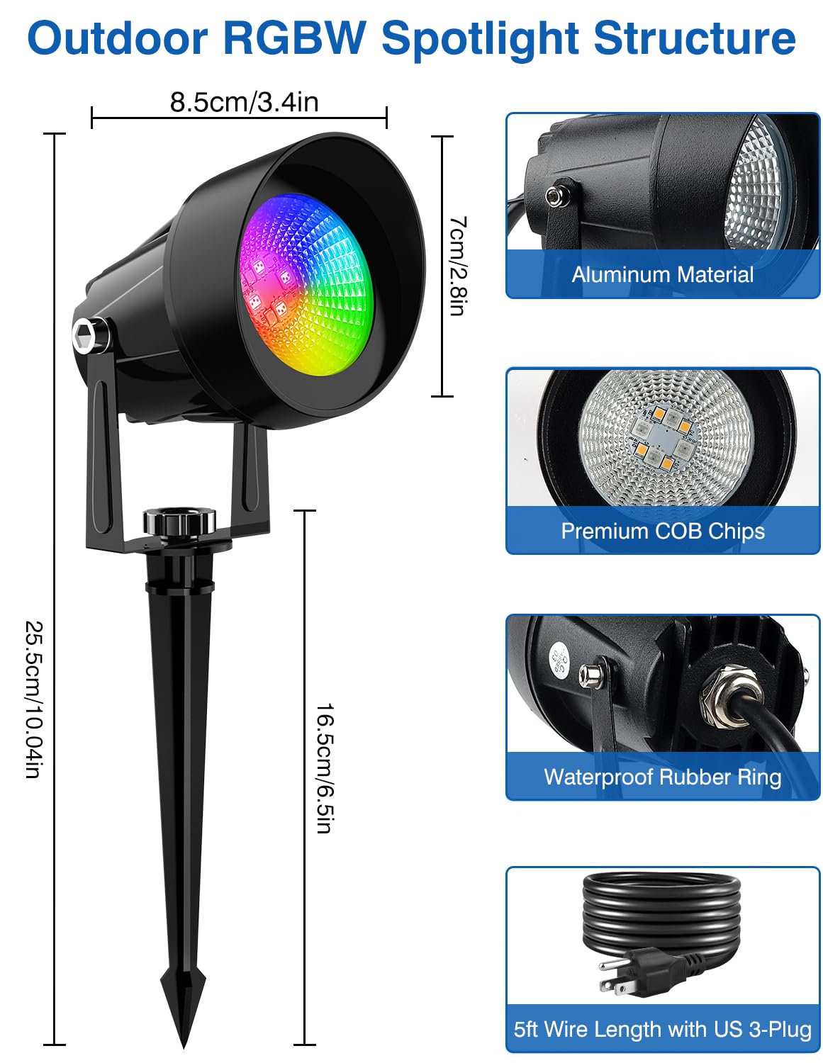 Crepow Spot Lights Outdoor  Smart Rgbw Led Color Changing Landscape Lighting With App And Remote Control  Music Mode  Diy Scenes  Timing  Ip65 Waterproof Spotlight Plug In For Yard Garden  4 Pack