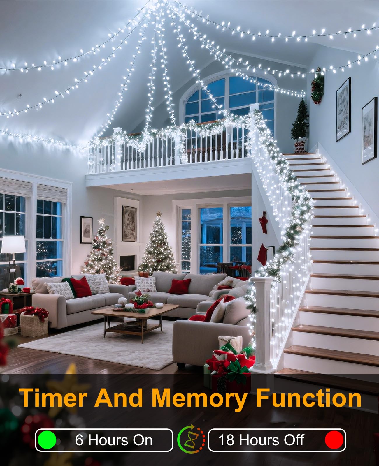 197Ft 600 Led Christmas Lights Outdoor  Plug In Christmas Tree Lights 8 Modes  Waterproof Green Wire String Twinkle Lights For Indoor House Patio Yard Party Wedding Holiday Decorations  White