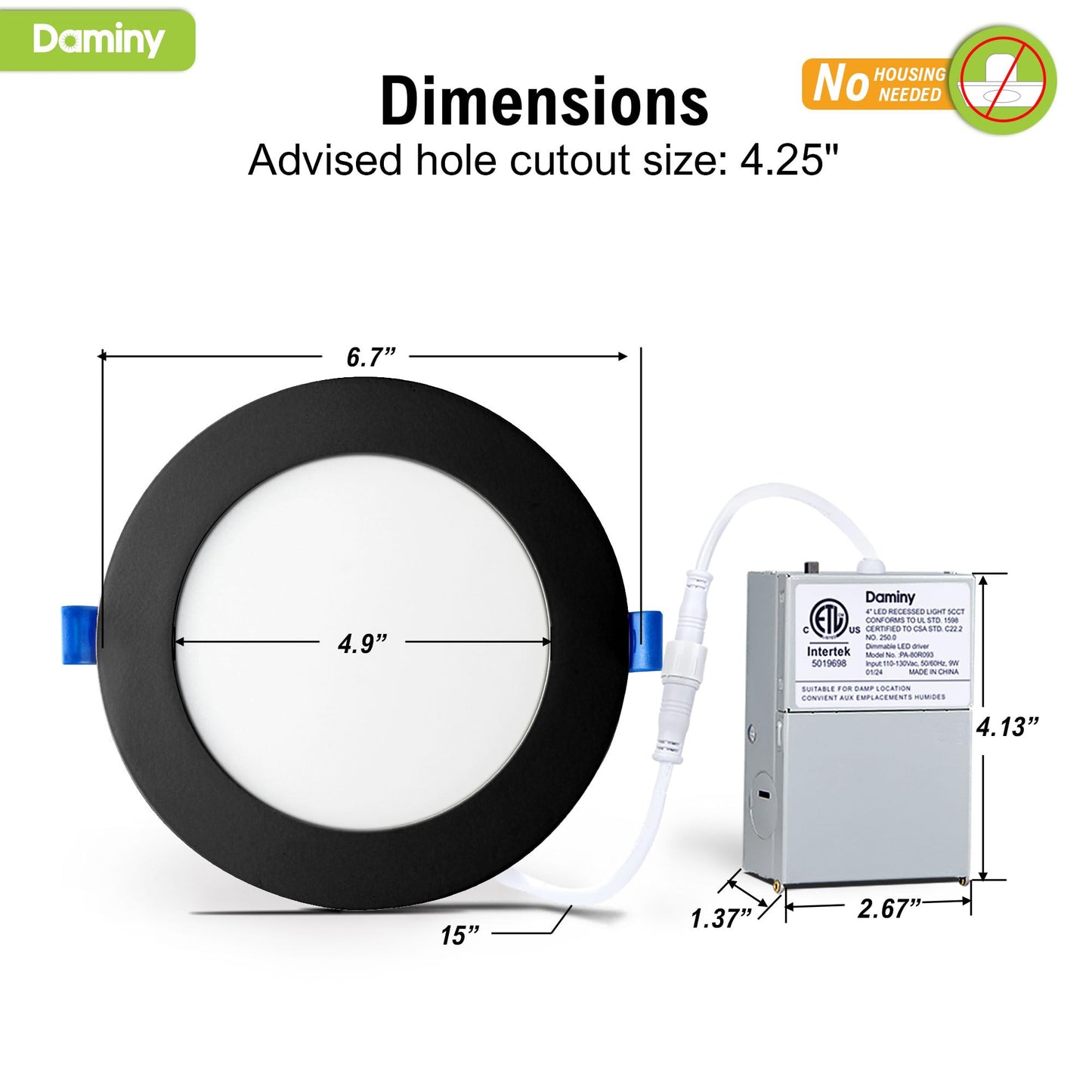 Daminy 6 Pack 6 Inch Black Led Recessed Lighting With Junction Box 5Cct Ultra-Thin Recessed Light 10W 1100Lm  Dimmable Canless Wafer Ceiling Light High Brightness - Etl
