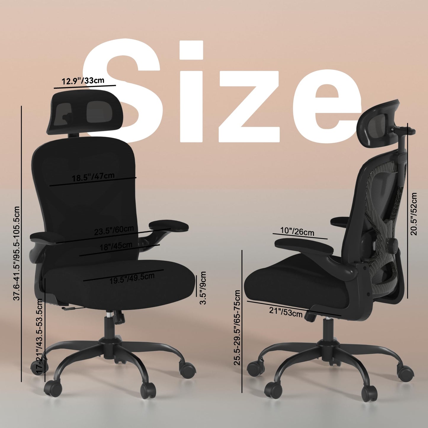 CASASIO Office Chair for Back & Neck Pain Relief, Virgin Foam Seat, 2D Adjustable Lumbar & 3D Headrest, Flip-Up Armrests, Tilt & Rock for Relaxation, Black/Carbon Fiber