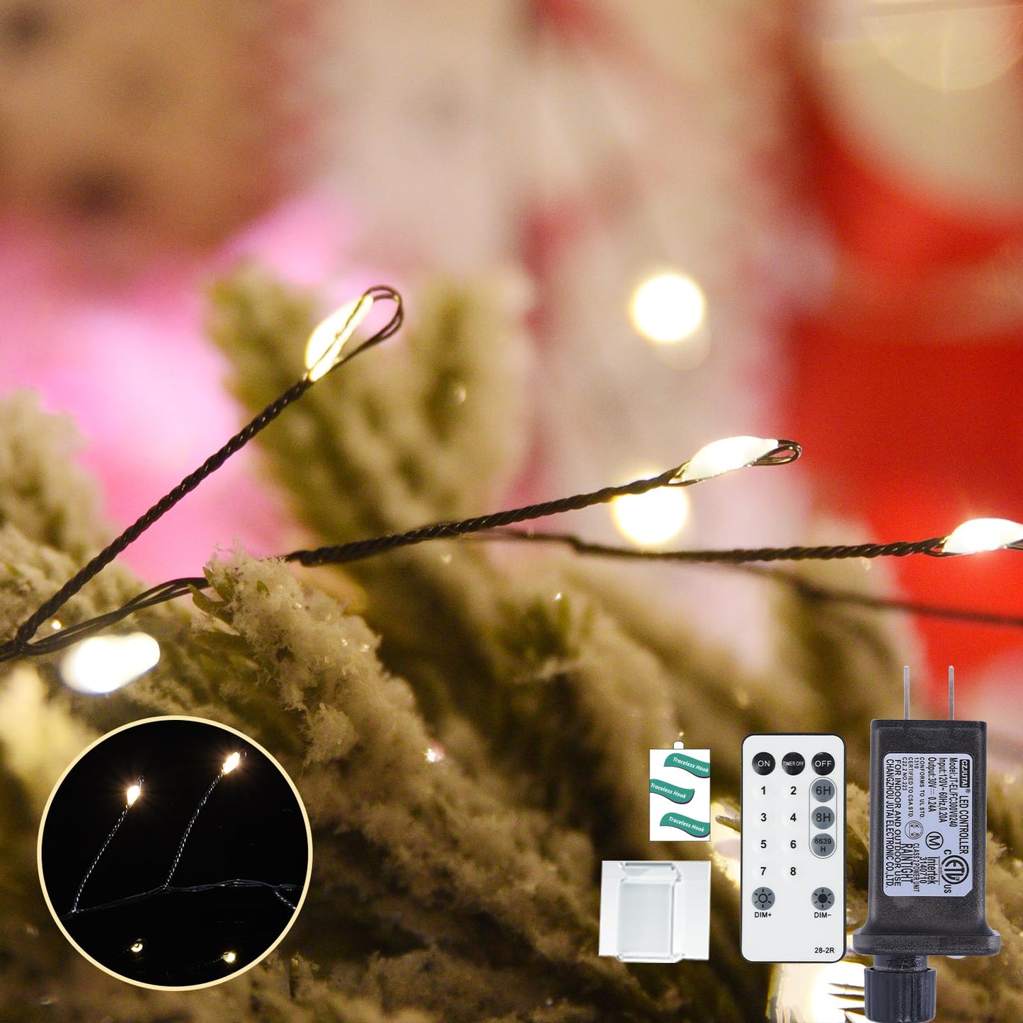 Lycklig Fairy Lights Plug In 65Ft 1000Led Warm Christmas Wreath Twinkle Lights With Timer Remote Waterproof Fire er Firefly Cluster String Light For Bedroom Graland Party Tree Decor Black Wire