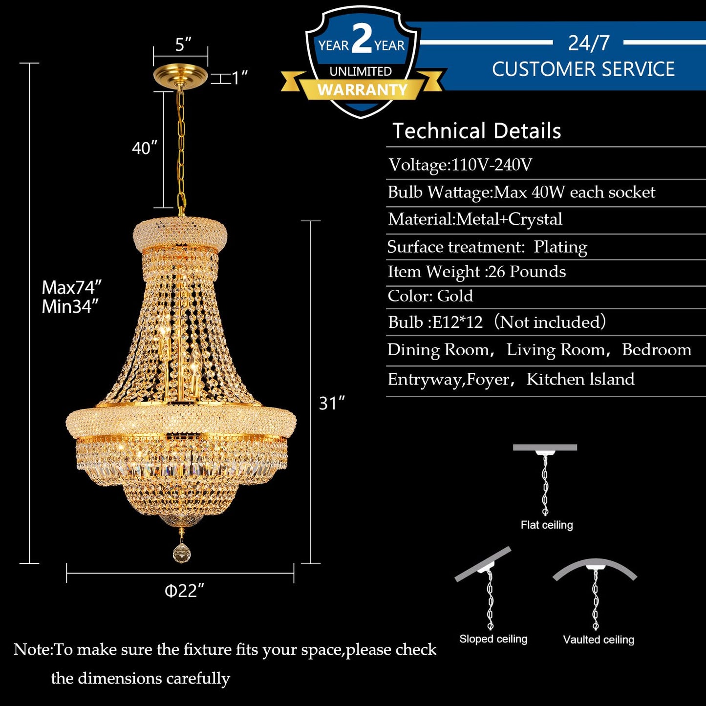 Gifarich Crystal Chandeliers For Dining Room Light Fixture